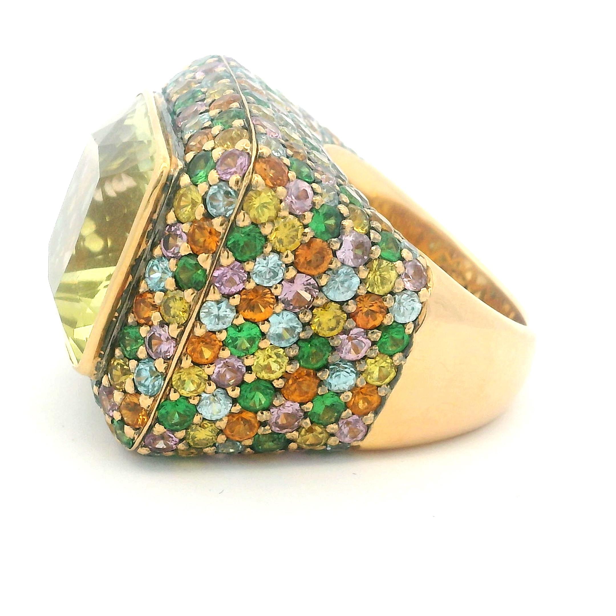 Zorad 1980er Jahre Italienisch 18K Gold 15,64 Karat Citrin & 15 Karat Multi-Color Saphir Ring im Angebot 7