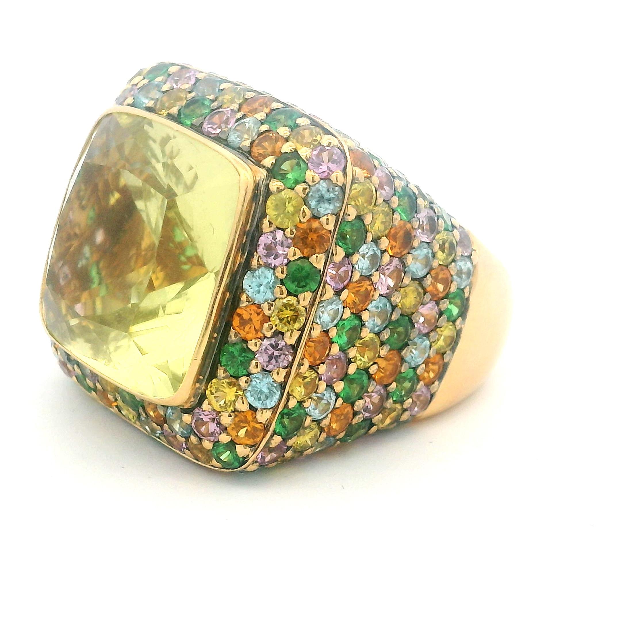 Zorad 1980er Jahre Italienisch 18K Gold 15,64 Karat Citrin & 15 Karat Multi-Color Saphir Ring im Angebot 8