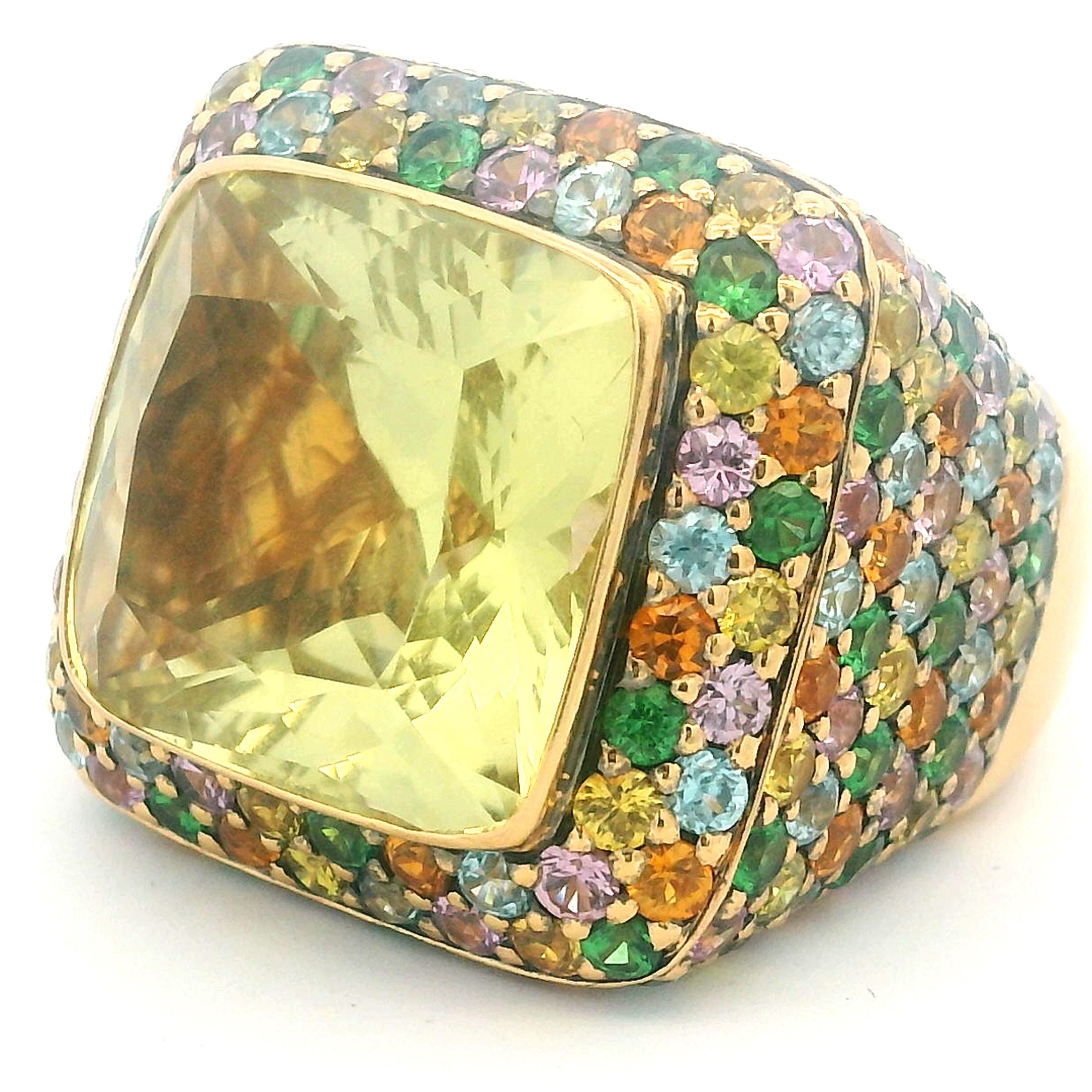 Zorad 1980er Jahre Italienisch 18K Gold 15,64 Karat Citrin & 15 Karat Multi-Color Saphir Ring im Angebot 9
