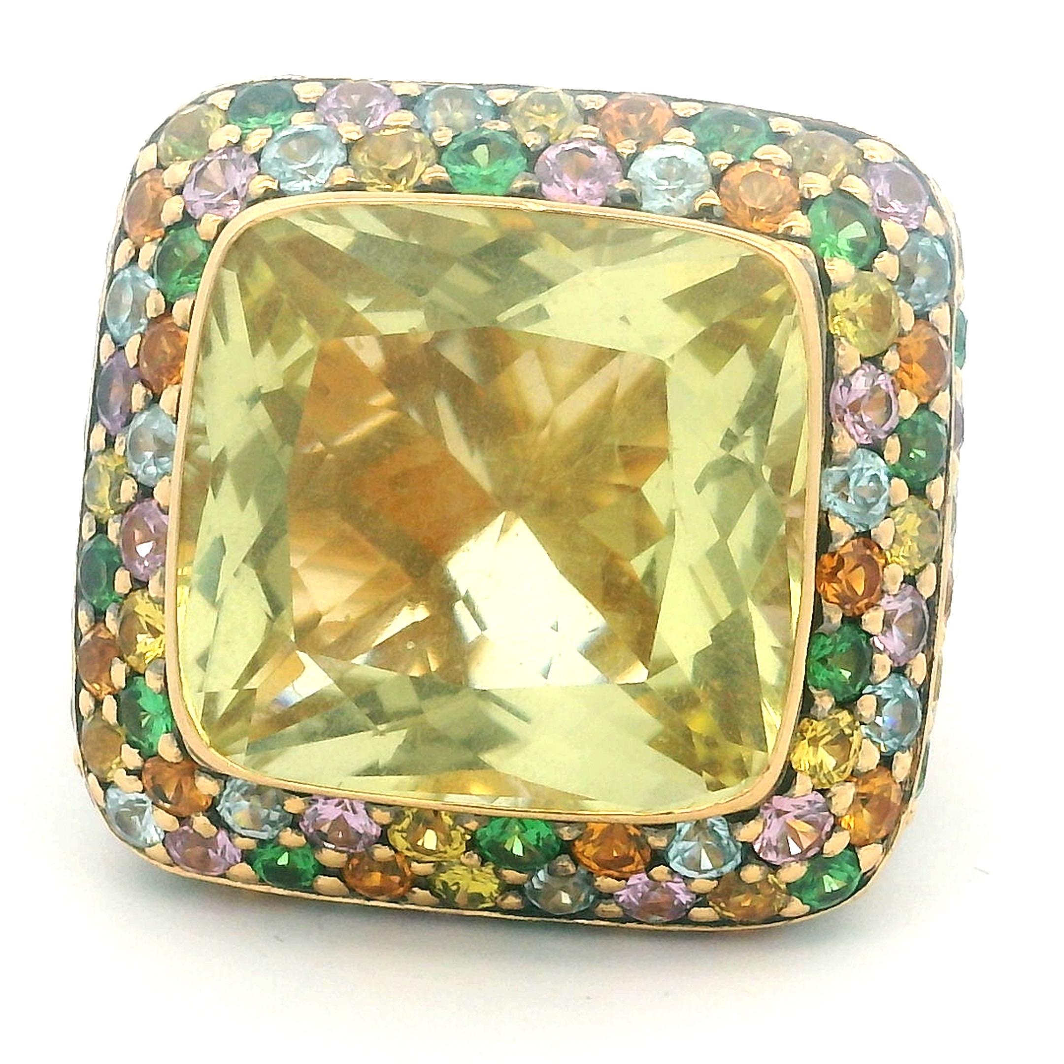 Zorad 1980er Jahre Italienisch 18K Gold 15,64 Karat Citrin & 15 Karat Multi-Color Saphir Ring im Angebot 10