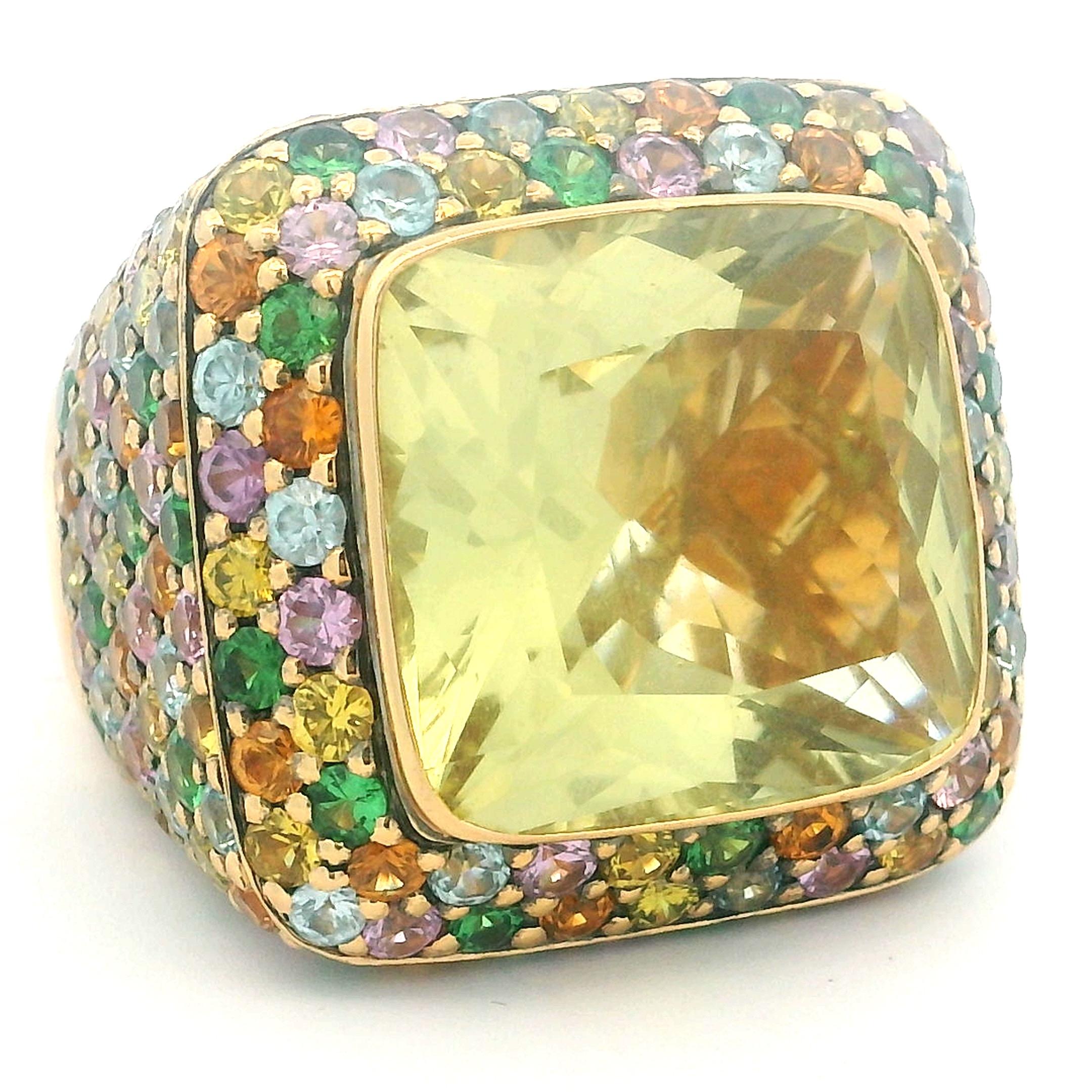 Zorad 1980er Jahre Italienisch 18K Gold 15,64 Karat Citrin & 15 Karat Multi-Color Saphir Ring im Angebot 11