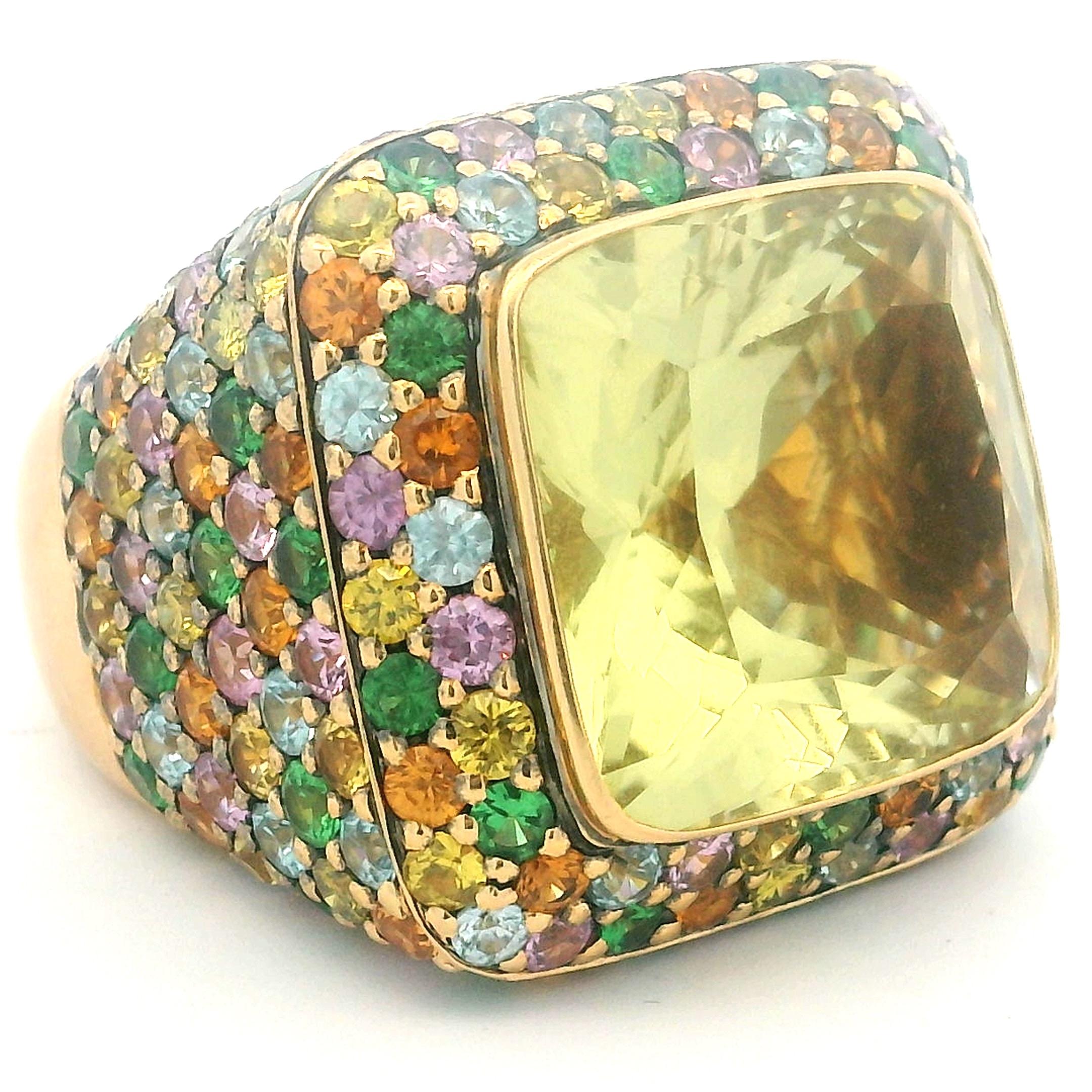 Zorad 1980er Jahre Italienisch 18K Gold 15,64 Karat Citrin & 15 Karat Multi-Color Saphir Ring im Angebot 12