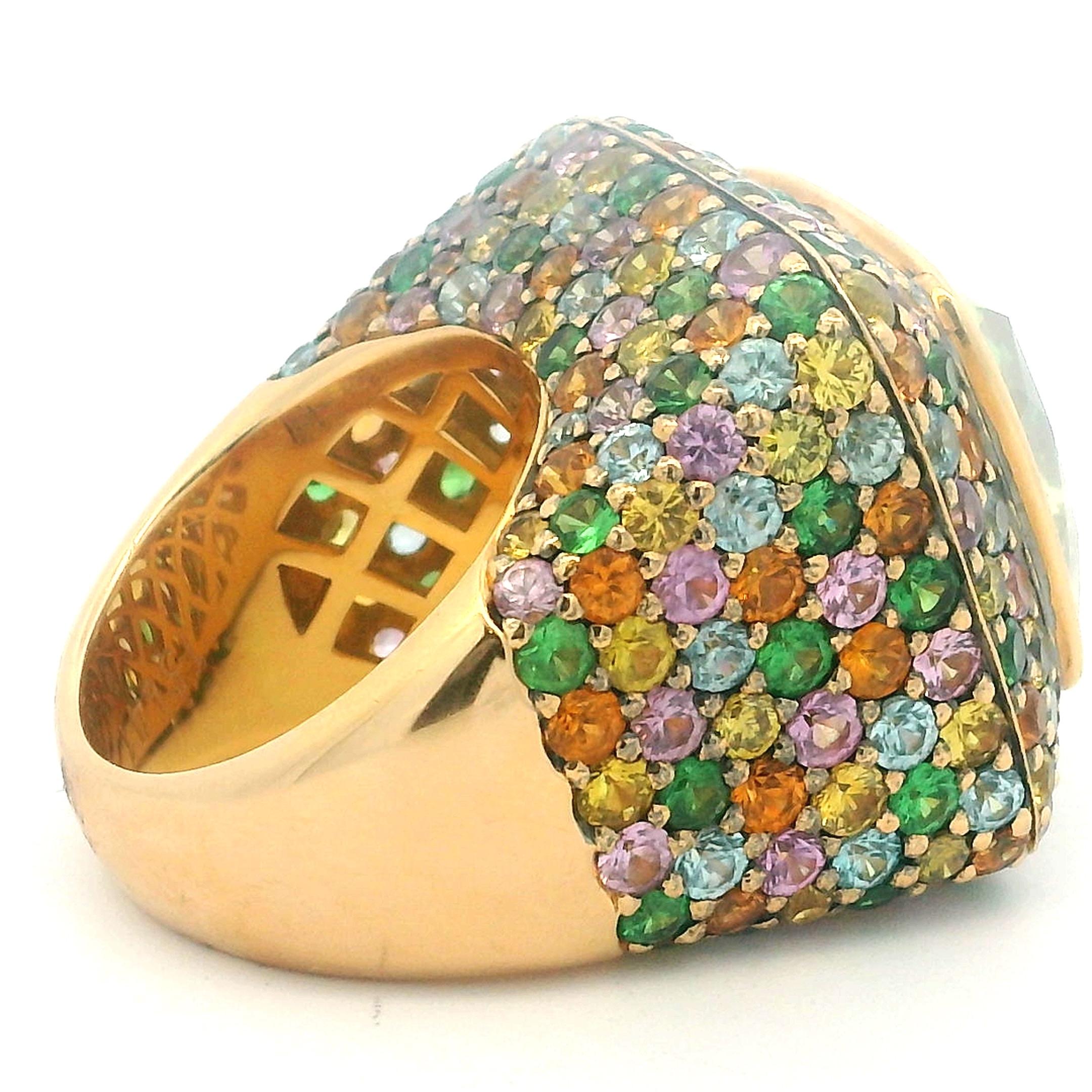 Zorad 1980er Jahre Italienisch 18K Gold 15,64 Karat Citrin & 15 Karat Multi-Color Saphir Ring im Zustand „Hervorragend“ im Angebot in Miami, FL