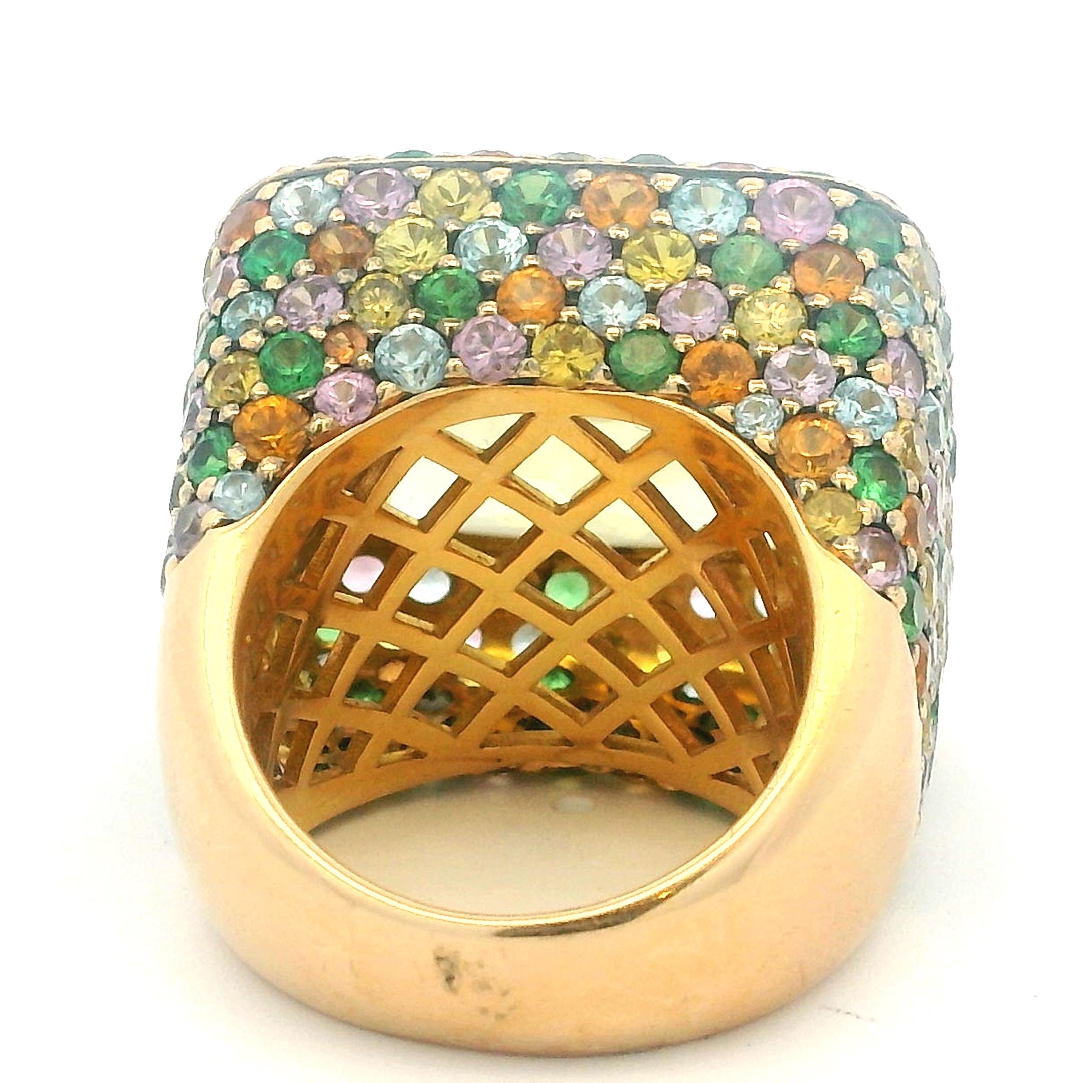 Zorad 1980er Jahre Italienisch 18K Gold 15,64 Karat Citrin & 15 Karat Multi-Color Saphir Ring im Angebot 1