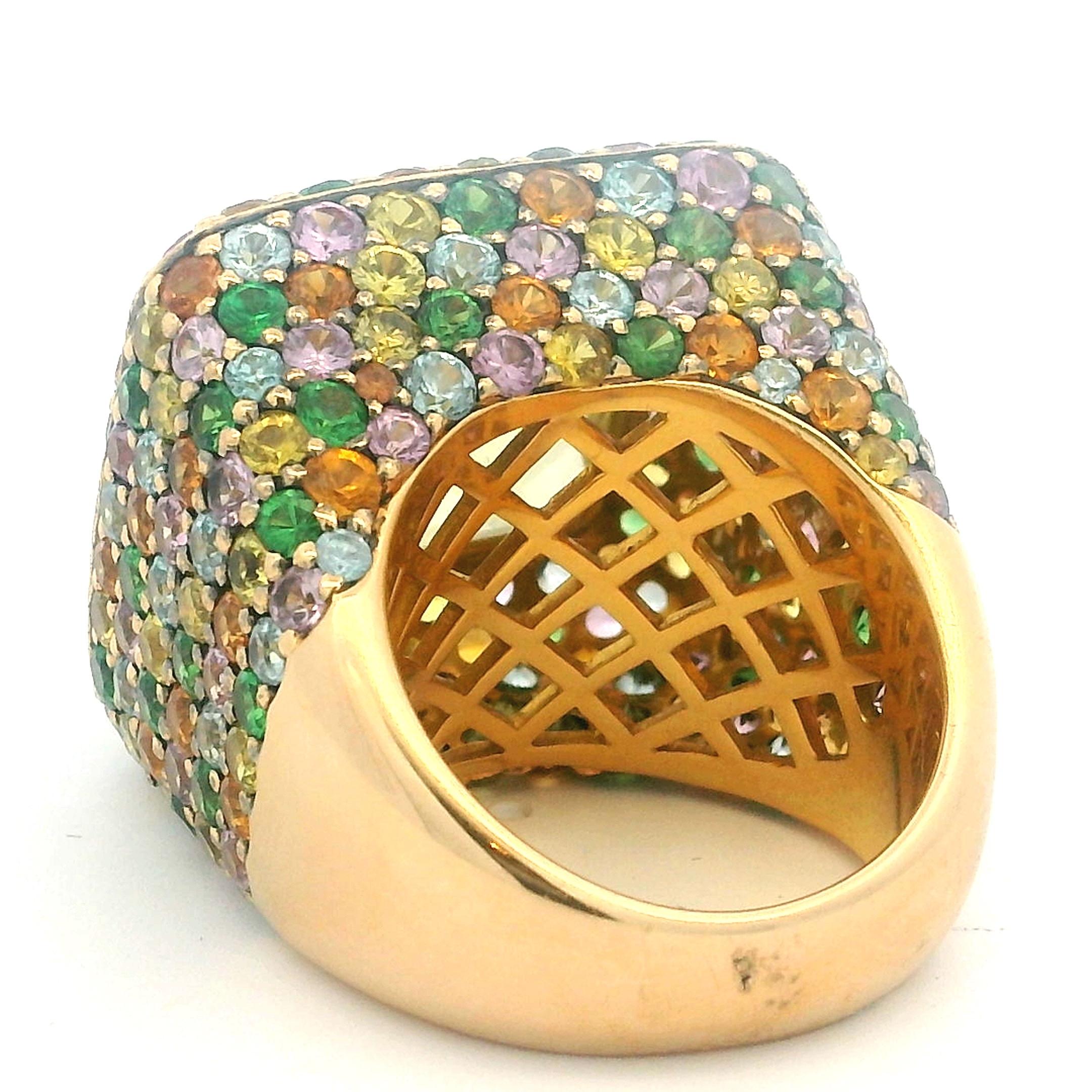 Zorad 1980er Jahre Italienisch 18K Gold 15,64 Karat Citrin & 15 Karat Multi-Color Saphir Ring im Angebot 2