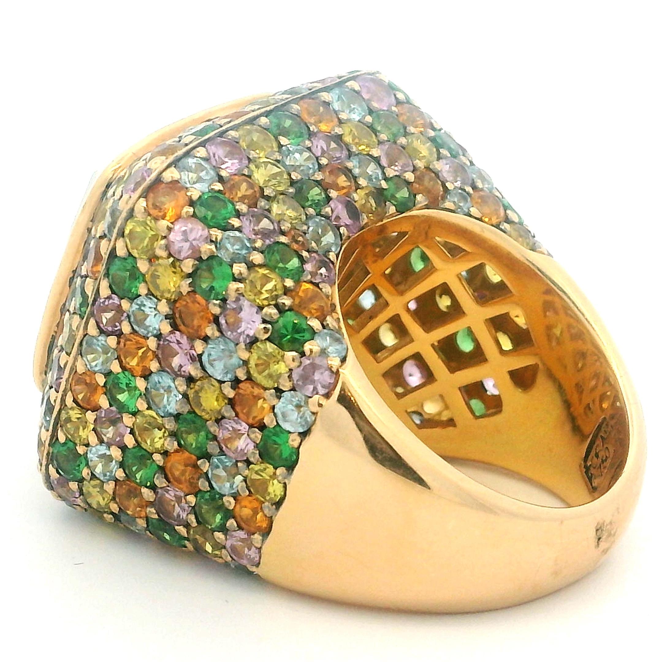 Zorad 1980er Jahre Italienisch 18K Gold 15,64 Karat Citrin & 15 Karat Multi-Color Saphir Ring im Angebot 3