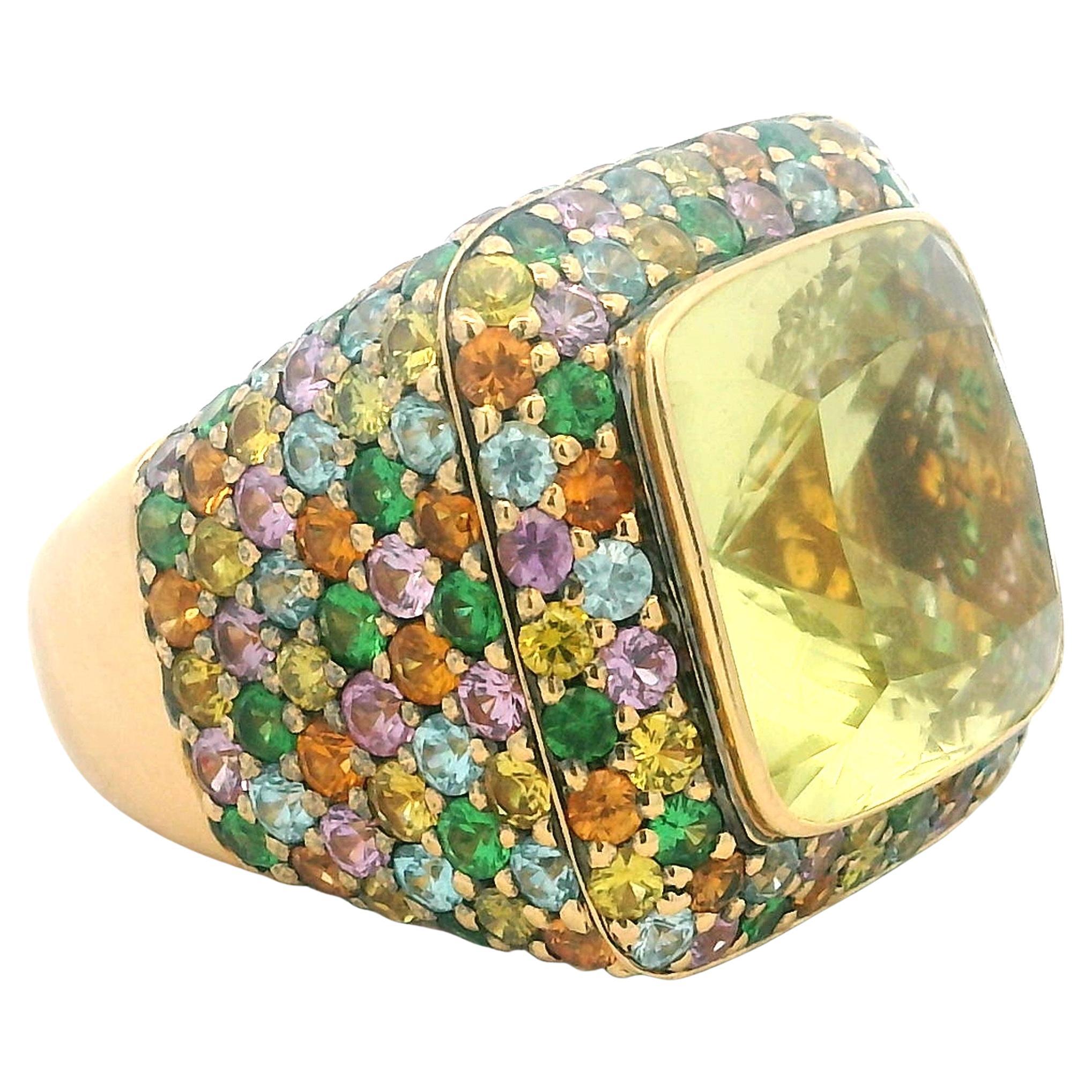 Zorad 1980er Jahre Italienisch 18K Gold 15,64 Karat Citrin & 15 Karat Multi-Color Saphir Ring im Angebot