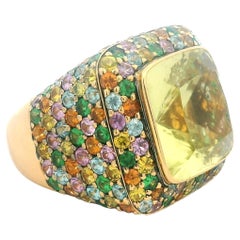 Zorad 1980er Jahre Italienisch 18K Gold 15,64 Karat Citrin & 15 Karat Multi-Color Saphir Ring