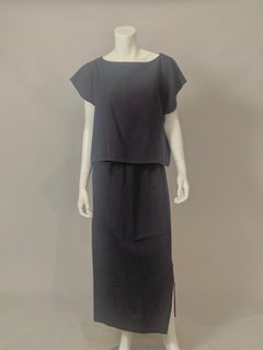 Conjunto de dos piezas de lino azul marino de los años 80 Zoran