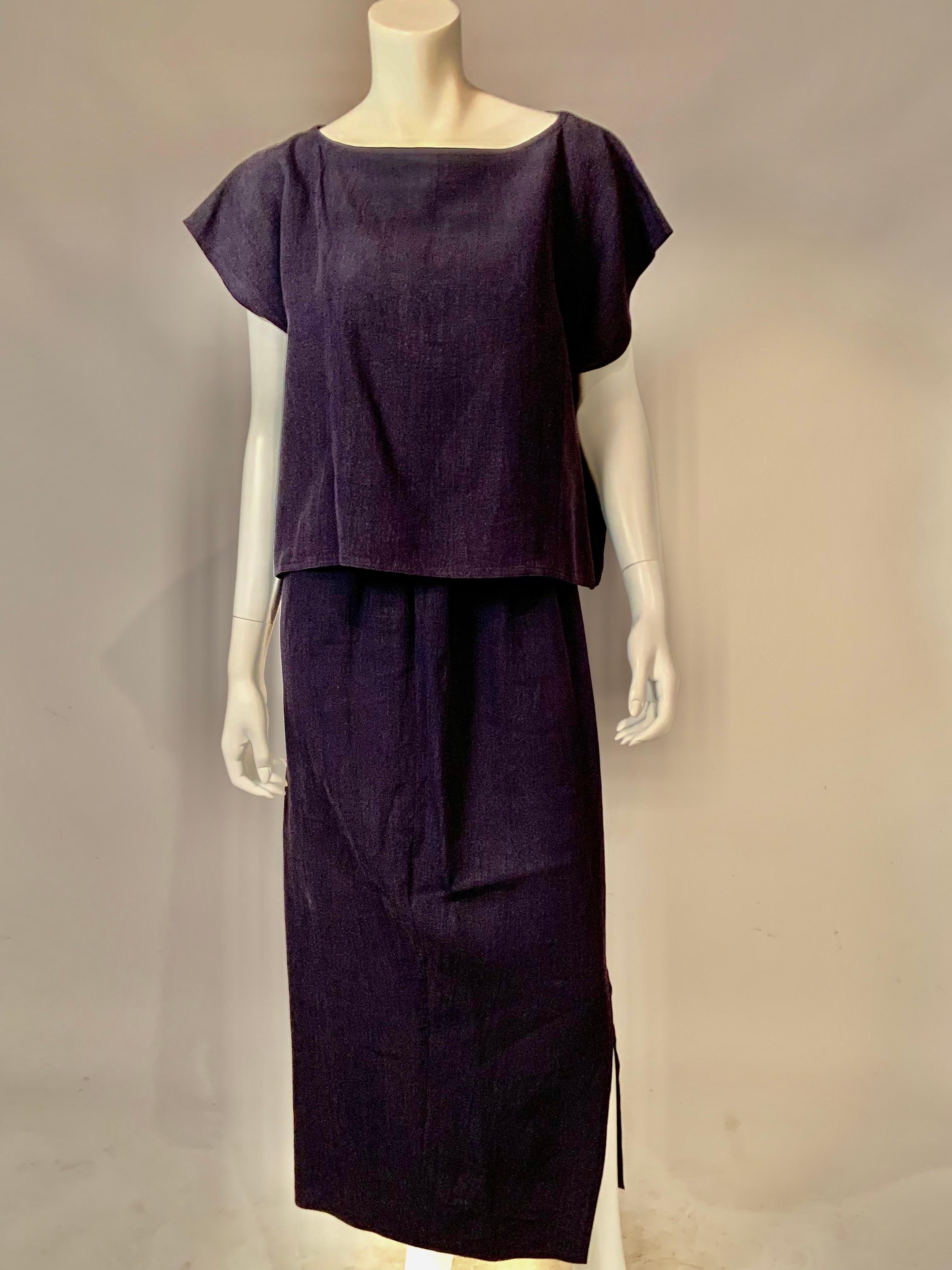 Nero Zoran, set due pezzi in lino blu navy anni '80 in vendita