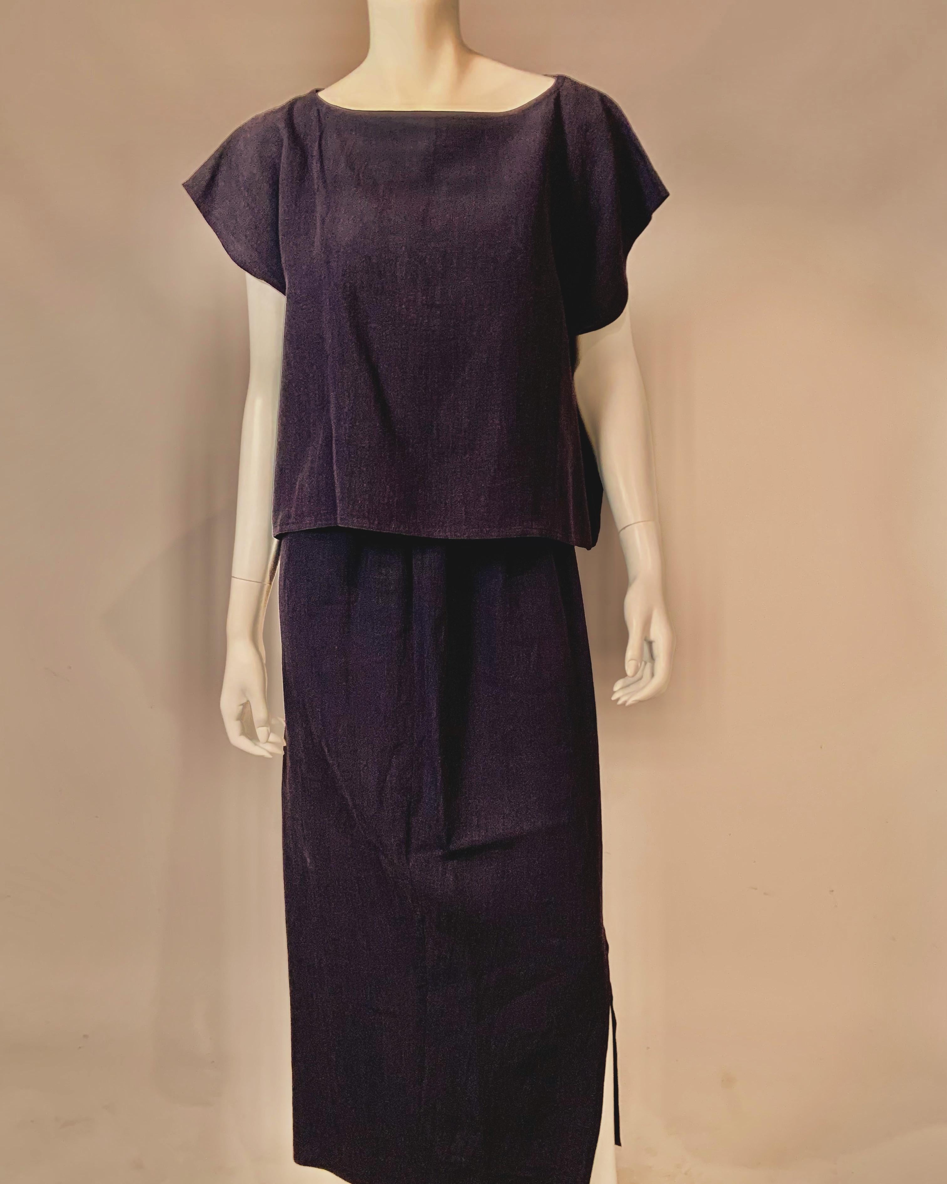 Zoran, set due pezzi in lino blu navy anni '80 in vendita 2