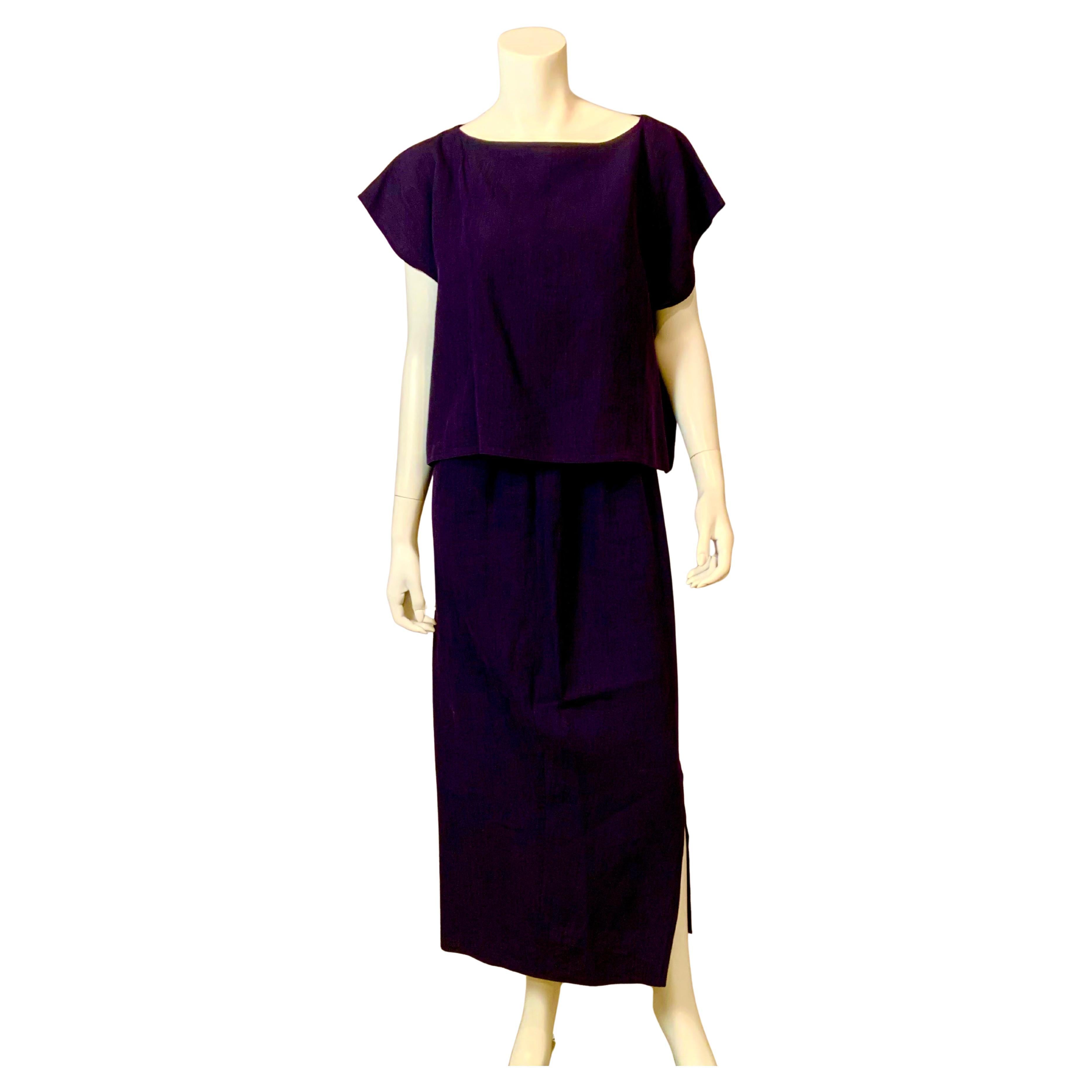 Zoran, set due pezzi in lino blu navy anni '80 in vendita