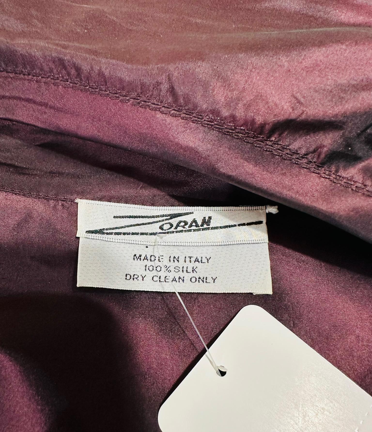 Zoran 2pc. Raisin Paper Silk Taffeta & Shot Silk Chiffon Jacket & Pant Set For Sale 9