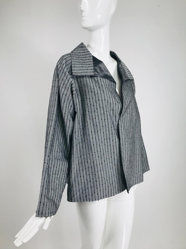 Zoran Charcoal Grey Cord Stripe with Sequins Swing Jacket at 1stDibs