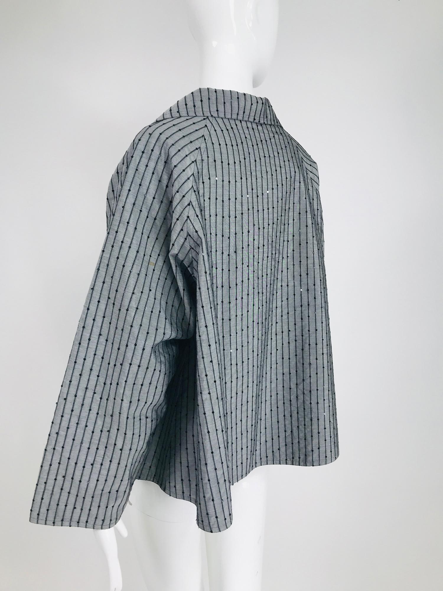 Zoran Charcoal Grey Cord Stripe with Sequins Swing Jacket  In Excellent Condition In West Palm Beach, FL