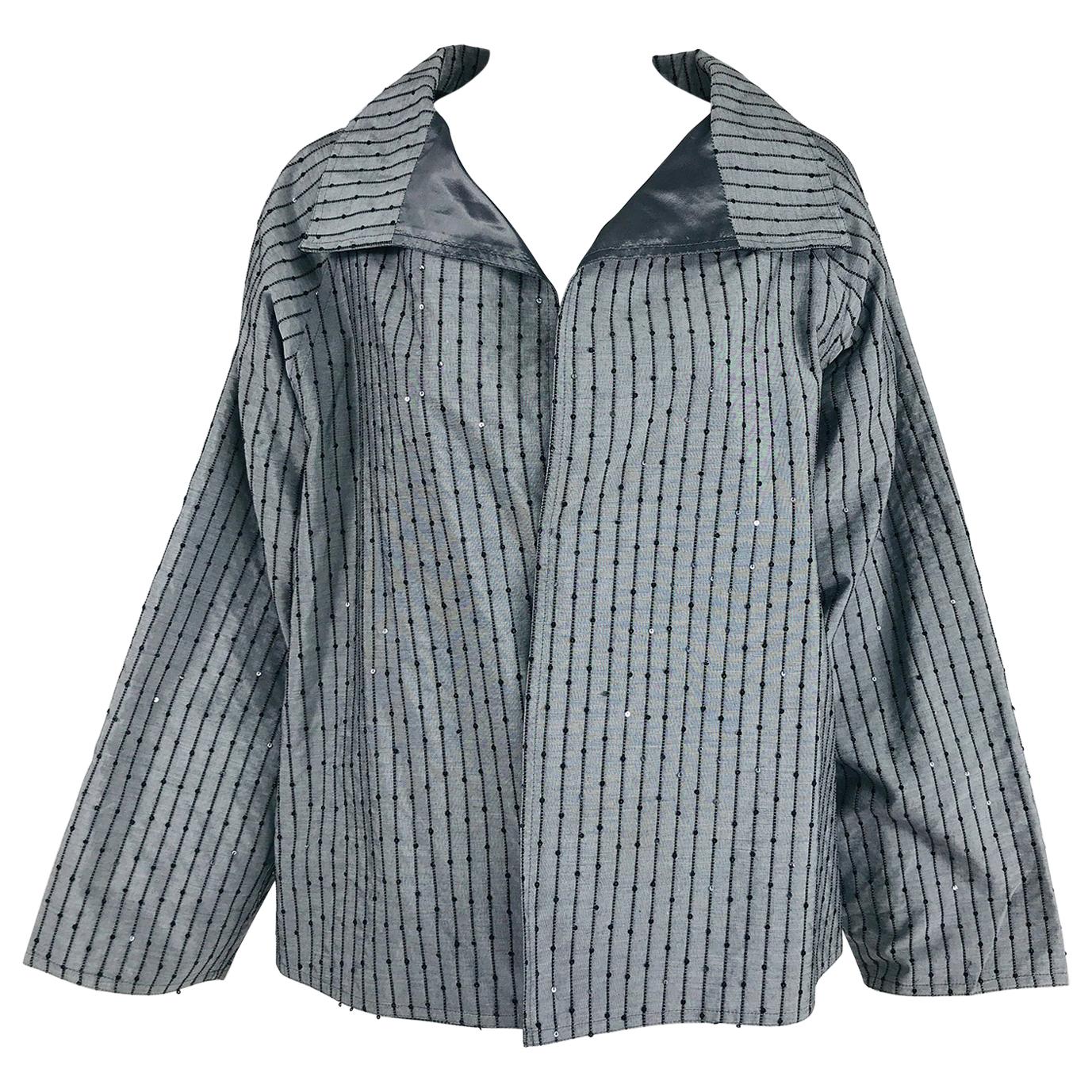 Zoran Charcoal Grey Cord Stripe with Sequins Swing Jacket 