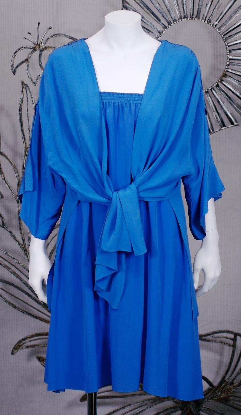 Blue Zoran Easy Silk Crepe Ensemble For Sale