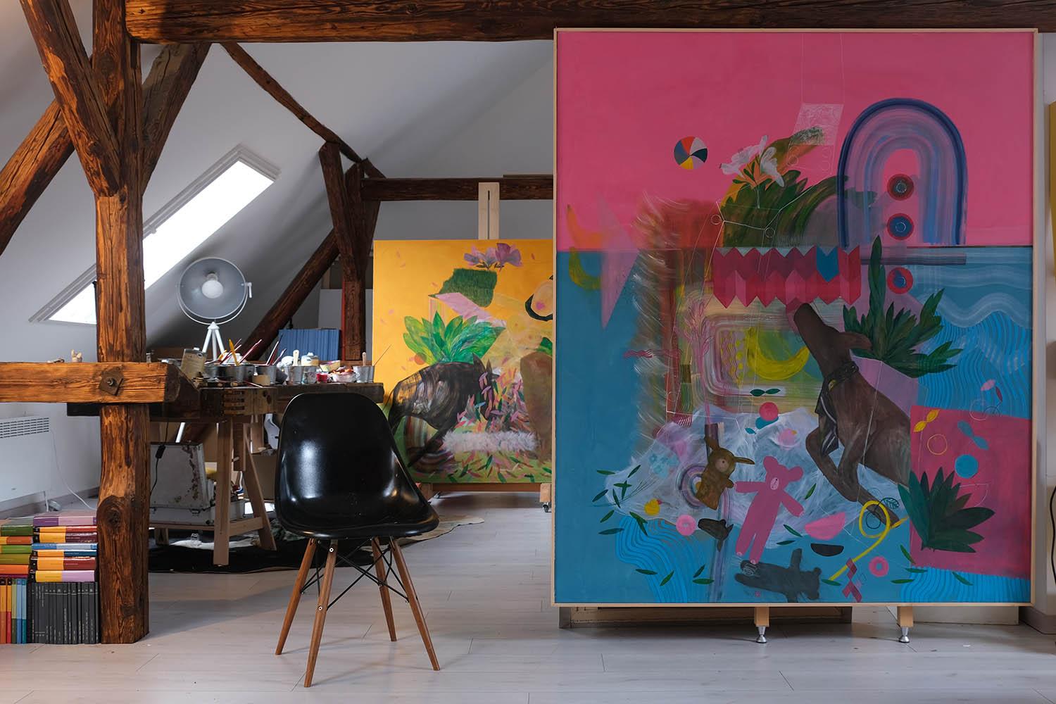 Do Astronauts Need Art? (#2) by Zoran Šimunović - Large framed colorful painting For Sale 1