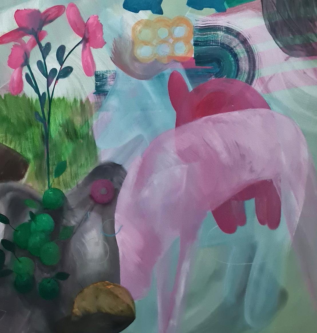 Haben Puppen Emotionen? (#1) von Zoran Šimunović - Großes buntes Gemälde, rosa im Angebot 5