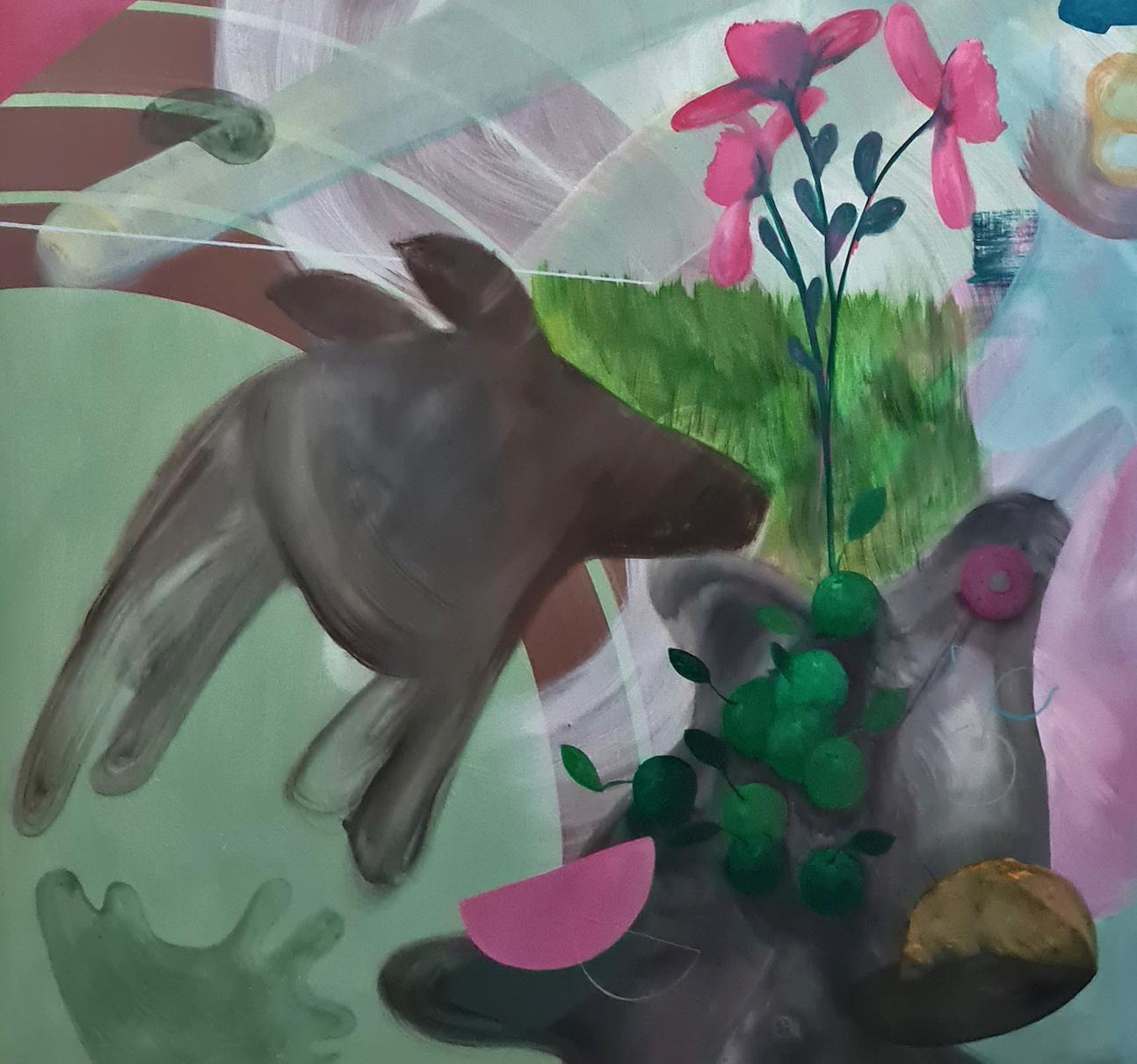 Haben Puppen Emotionen? (#1) von Zoran Šimunović - Großes buntes Gemälde, rosa im Angebot 7