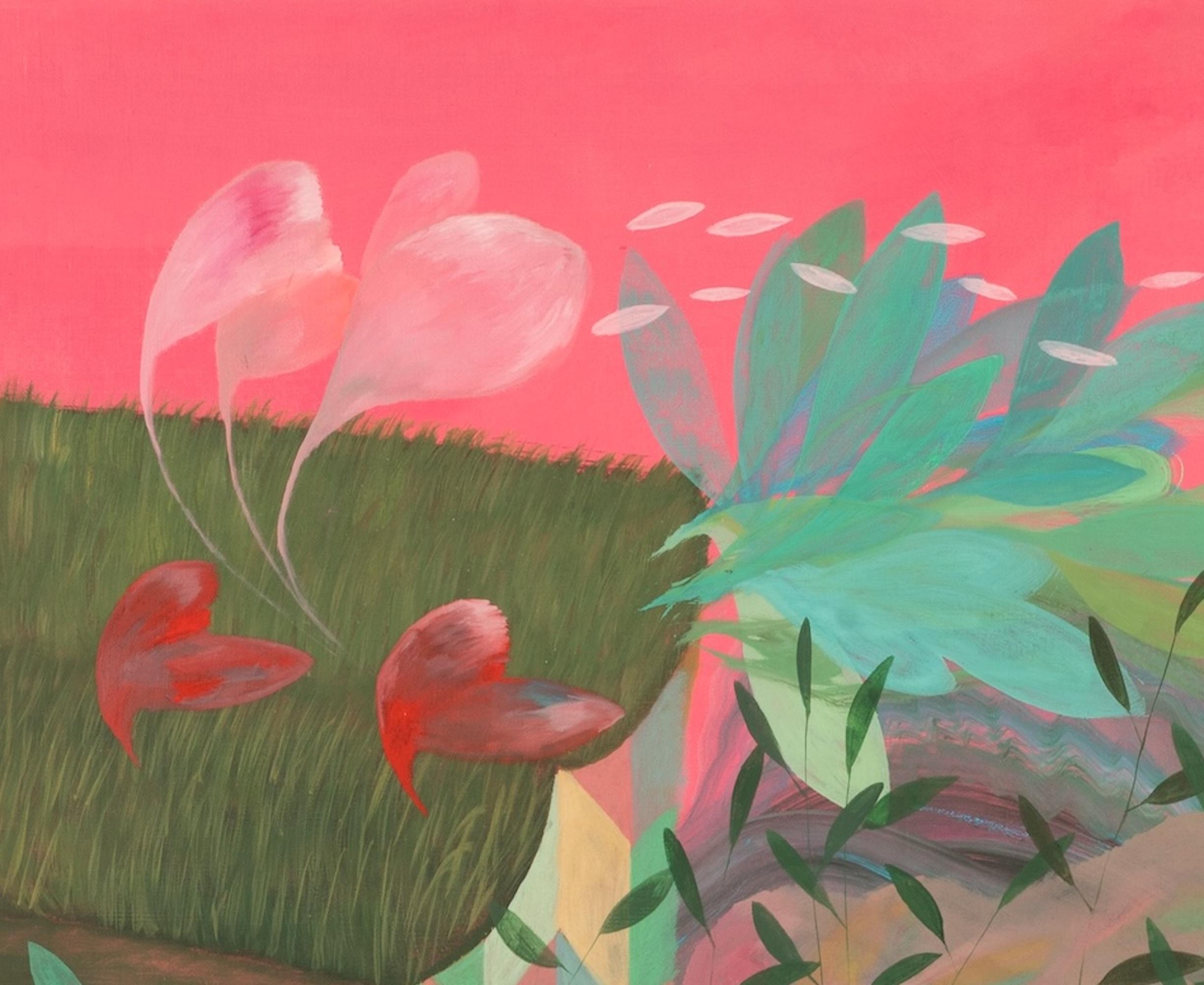 Gärten II von Zoran Šimunović - Großformatiges Gemälde, rosa, lebhafte Farben im Angebot 2