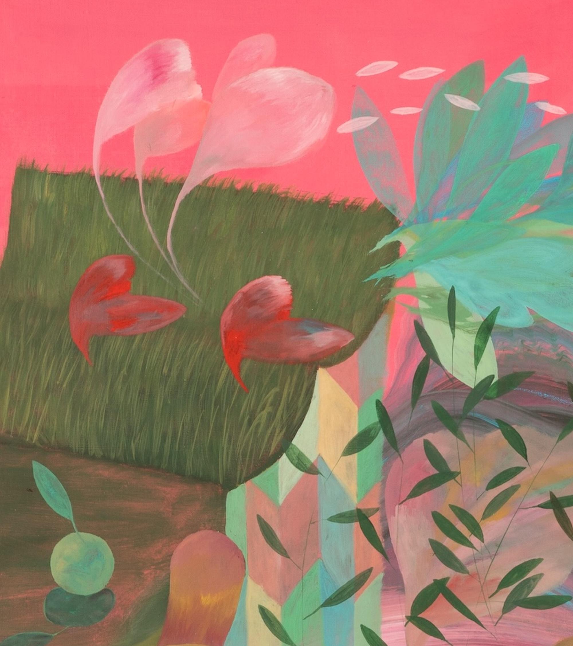 Gärten II von Zoran Šimunović - Großformatiges Gemälde, rosa, lebhafte Farben im Angebot 3