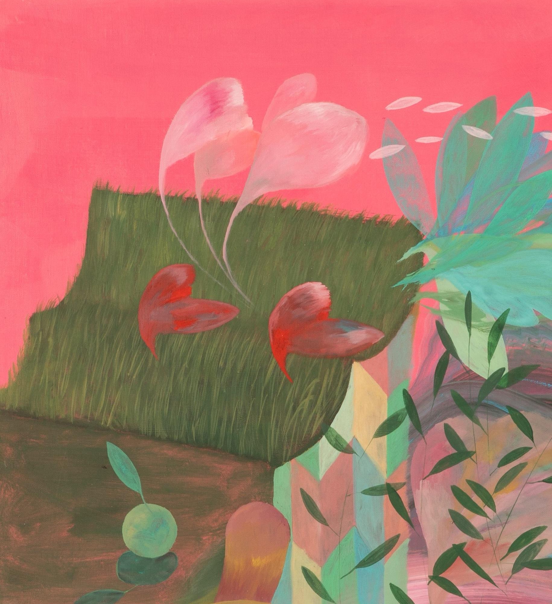 Gärten II von Zoran Šimunović - Großformatiges Gemälde, rosa, lebhafte Farben im Angebot 5