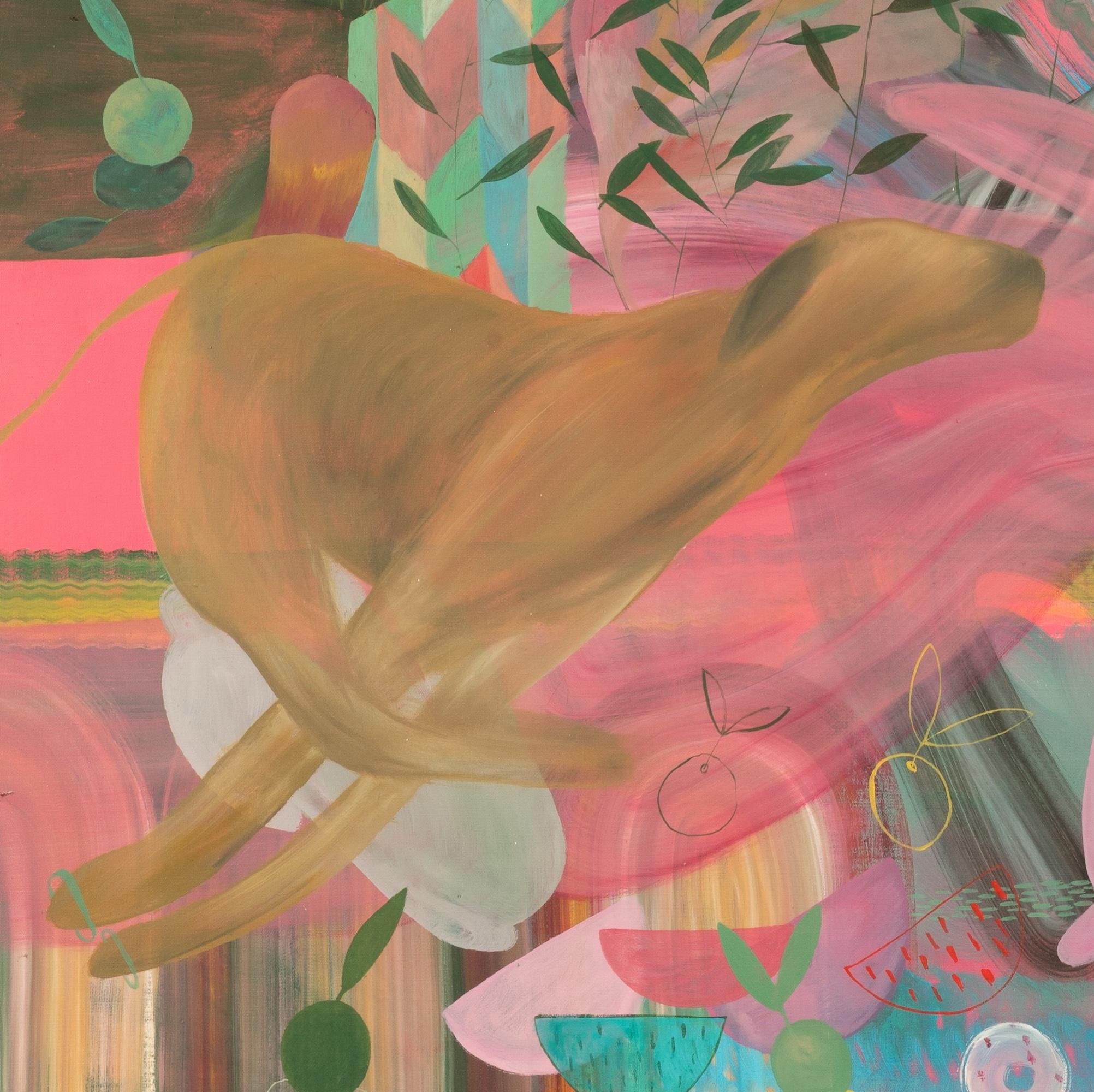 Gärten II von Zoran Šimunović - Großformatiges Gemälde, rosa, lebhafte Farben im Angebot 6