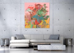 Gardens V di Zoran Šimunović - Quadro di grandi dimensioni, rosa e colori vivaci