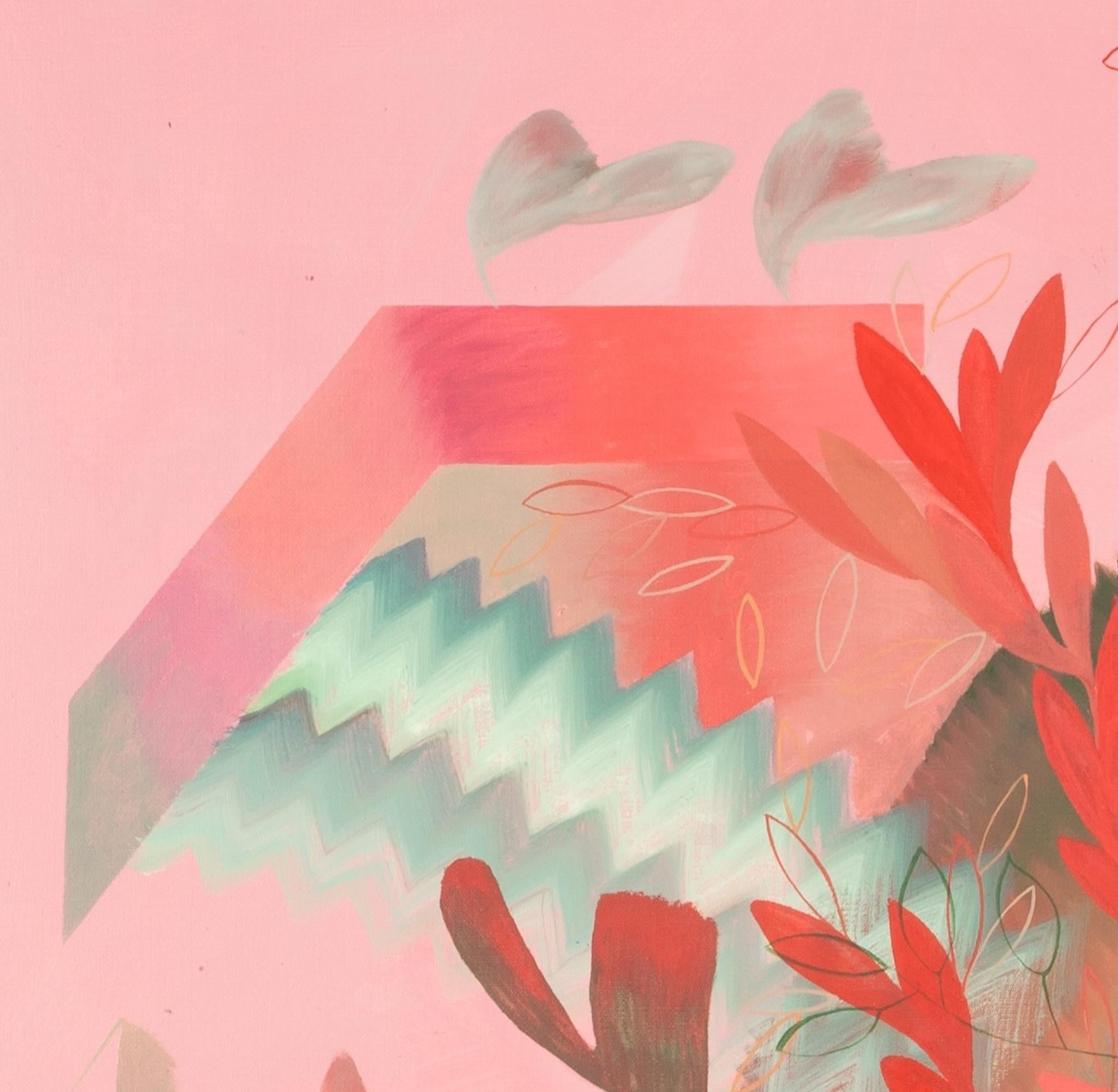 Gärten V von Zoran Šimunović - Großformatiges Gemälde, rosa, leuchtende Farben im Angebot 3