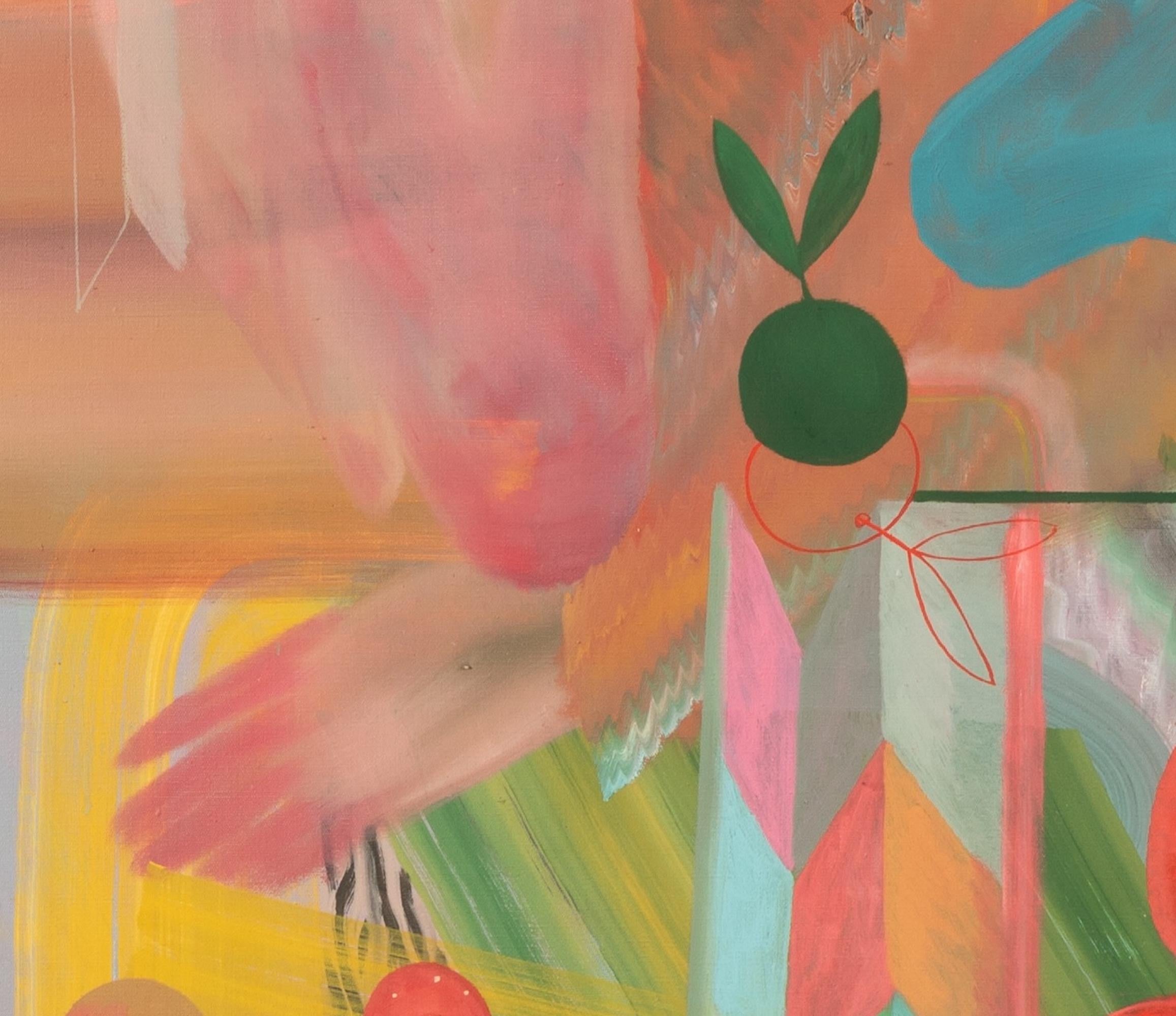 Gärten V von Zoran Šimunović - Großformatiges Gemälde, rosa, leuchtende Farben im Angebot 4