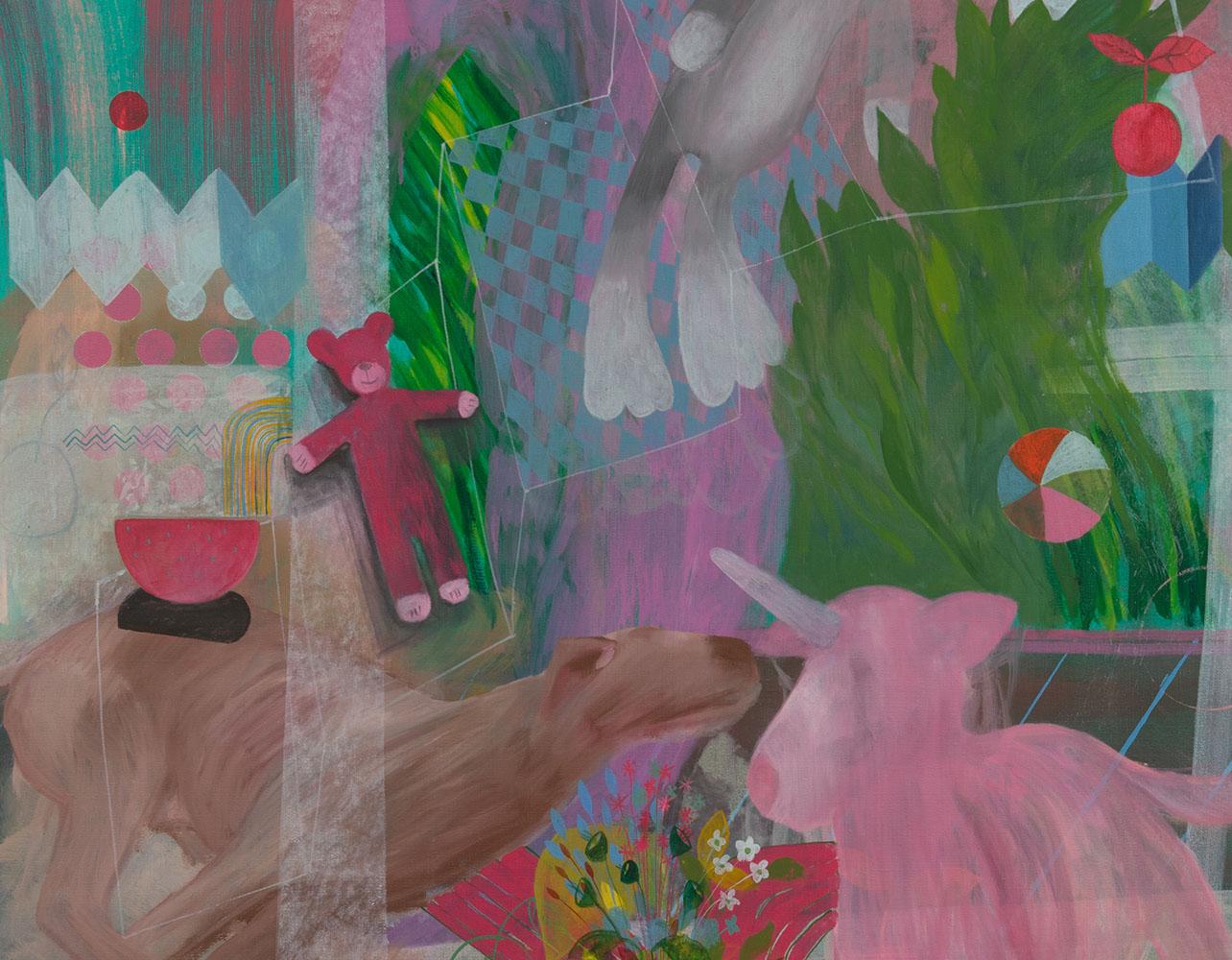 GROWING UP (#1) by Zoran Šimunović -Large framed painting, bright colours, green For Sale 2