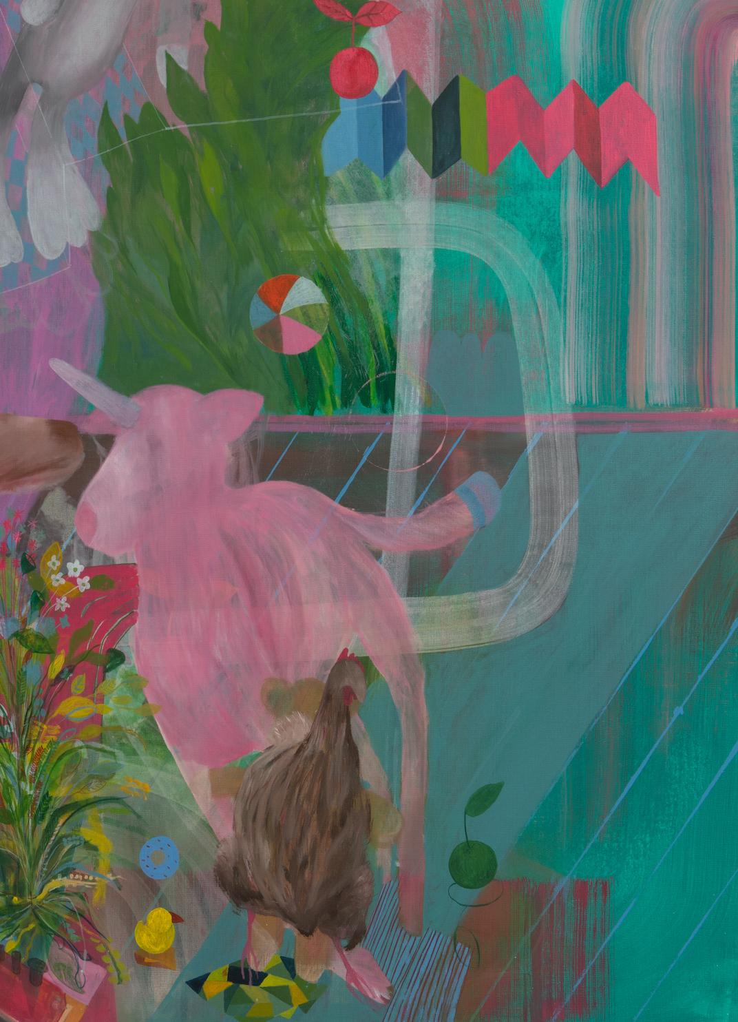 GROWING UP (#1) von Zoran Šimunović -Großes gerahmtes Gemälde, helle Farben, grün im Angebot 5