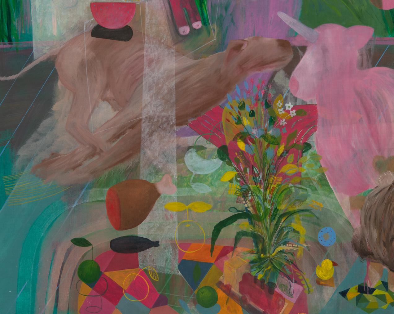 GROWING UP (#1) von Zoran Šimunović -Großes gerahmtes Gemälde, helle Farben, grün im Angebot 6