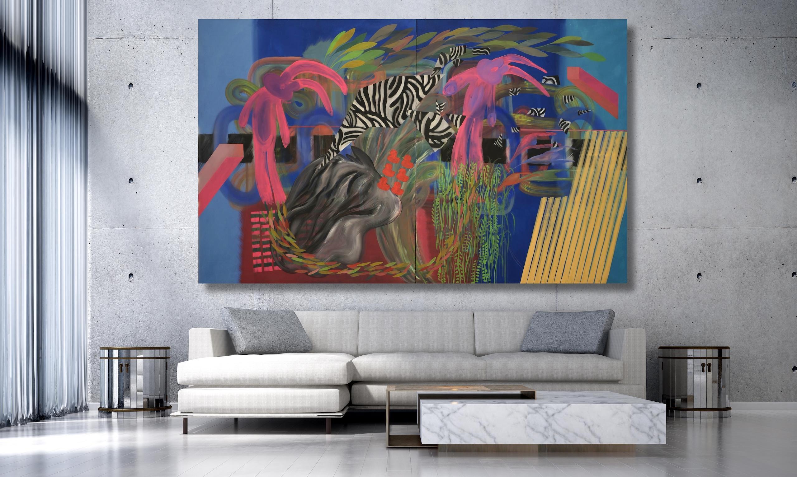 GROWING UP #12 by Zoran Šimunović - 9.5ft large painting, bright colors, blue For Sale 1