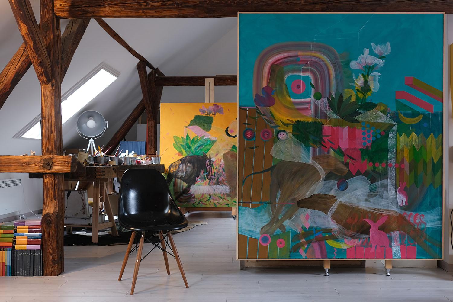 GROWING UP (#4) by Zoran Šimunović - Large framed painting, bright colours For Sale 1