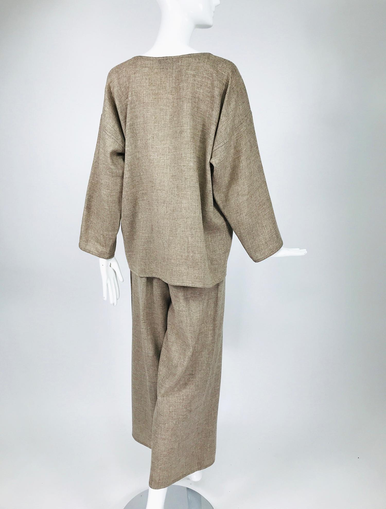 Brown Zoran Taupe Open Weave Soft Wool Pant Set 1990s