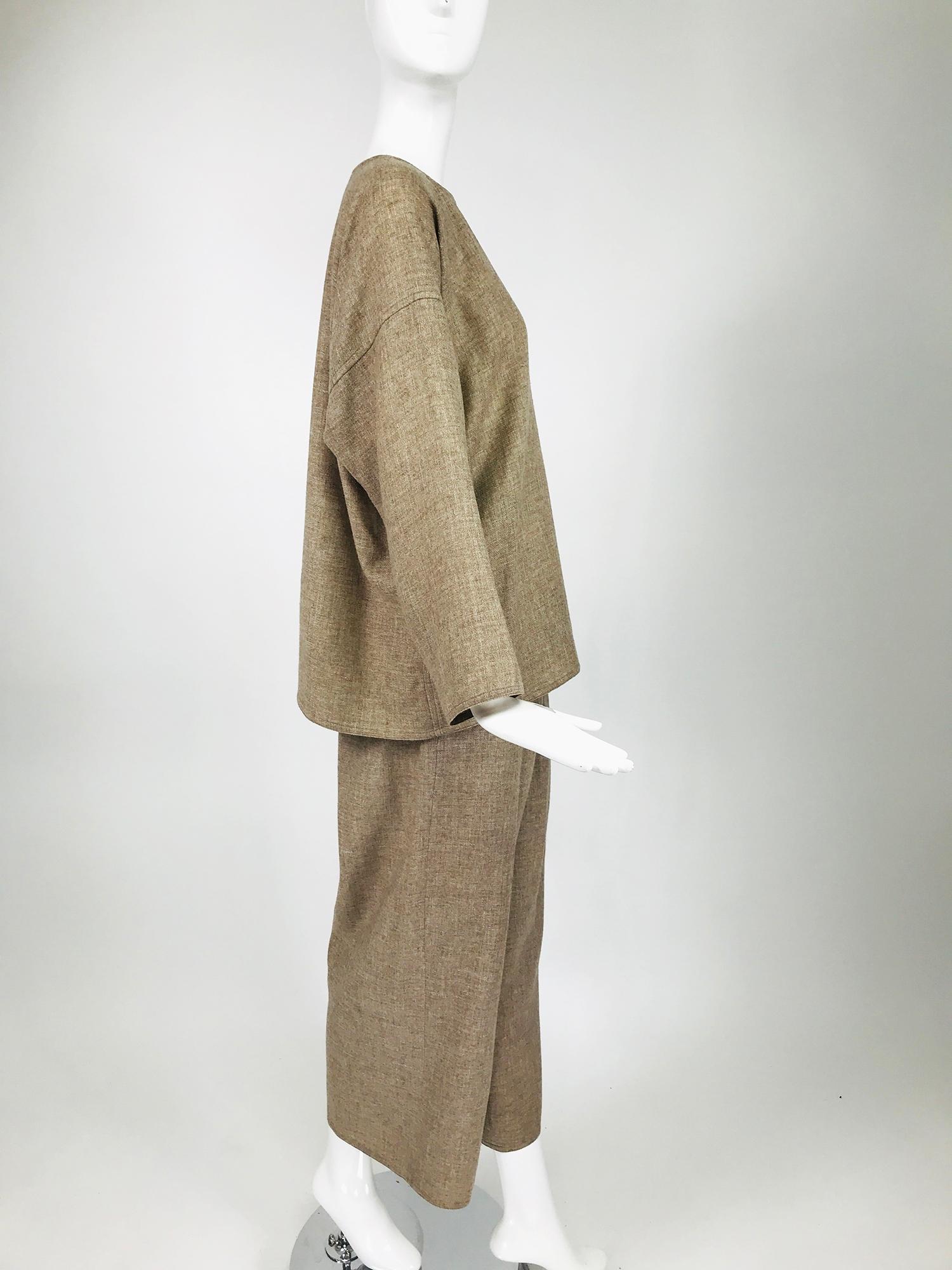 Zoran Taupe Open Weave Soft Wool Pant Set 1990s In Good Condition In West Palm Beach, FL