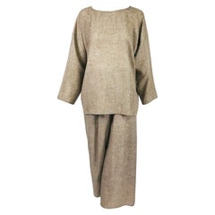 Zoran Taupe Open Weave Soft Wool Pant Set 1990