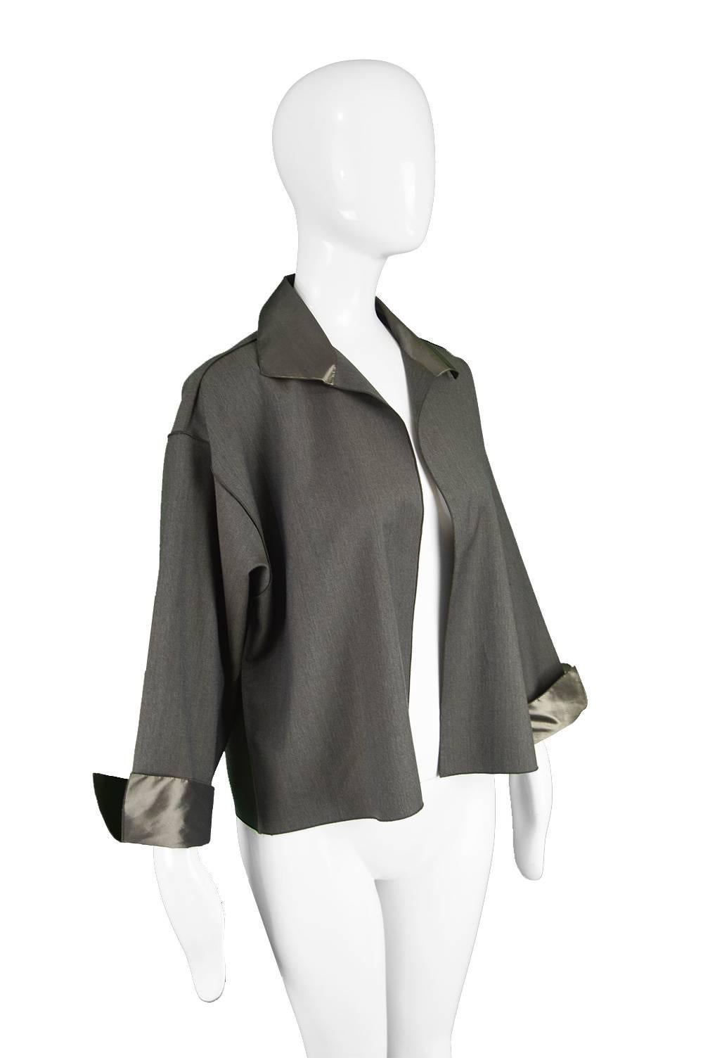 Women's Zoran Vintage 1990s Minimalist Gray Wool & Silk Taffeta Lightweight Jacket