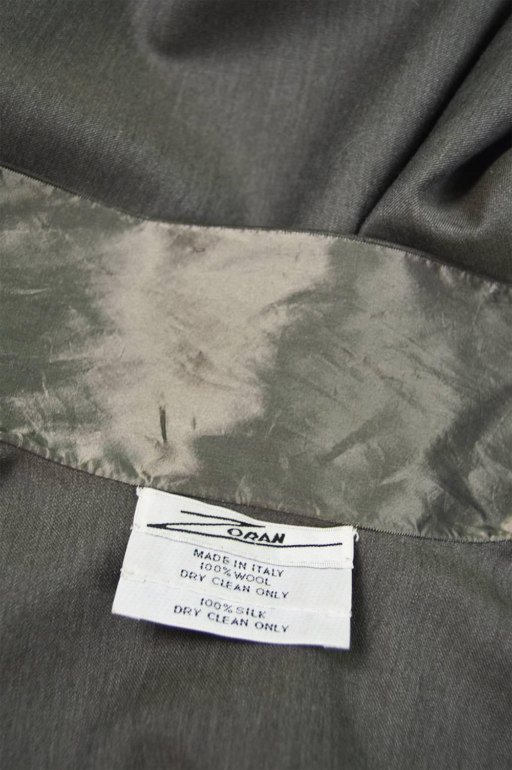 Zoran Vintage 1990s Minimalist Gray Wool & Silk Taffeta Lightweight Jacket 2