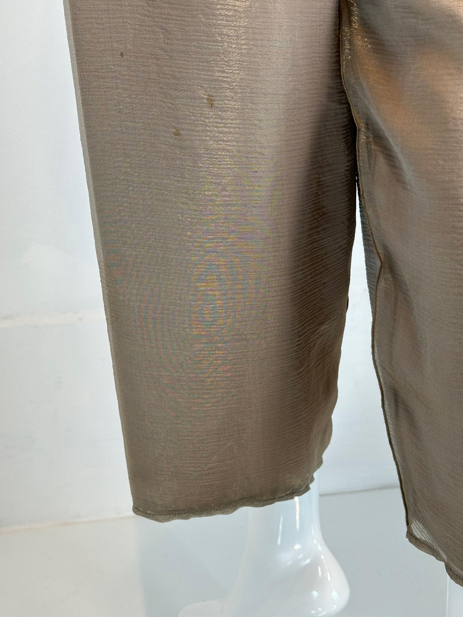 Zoran Vintage Bronze Gold Metallic Transparente, mehrlagige, breites Bein-Hose mit weitem Bein aus Seide im Angebot 5
