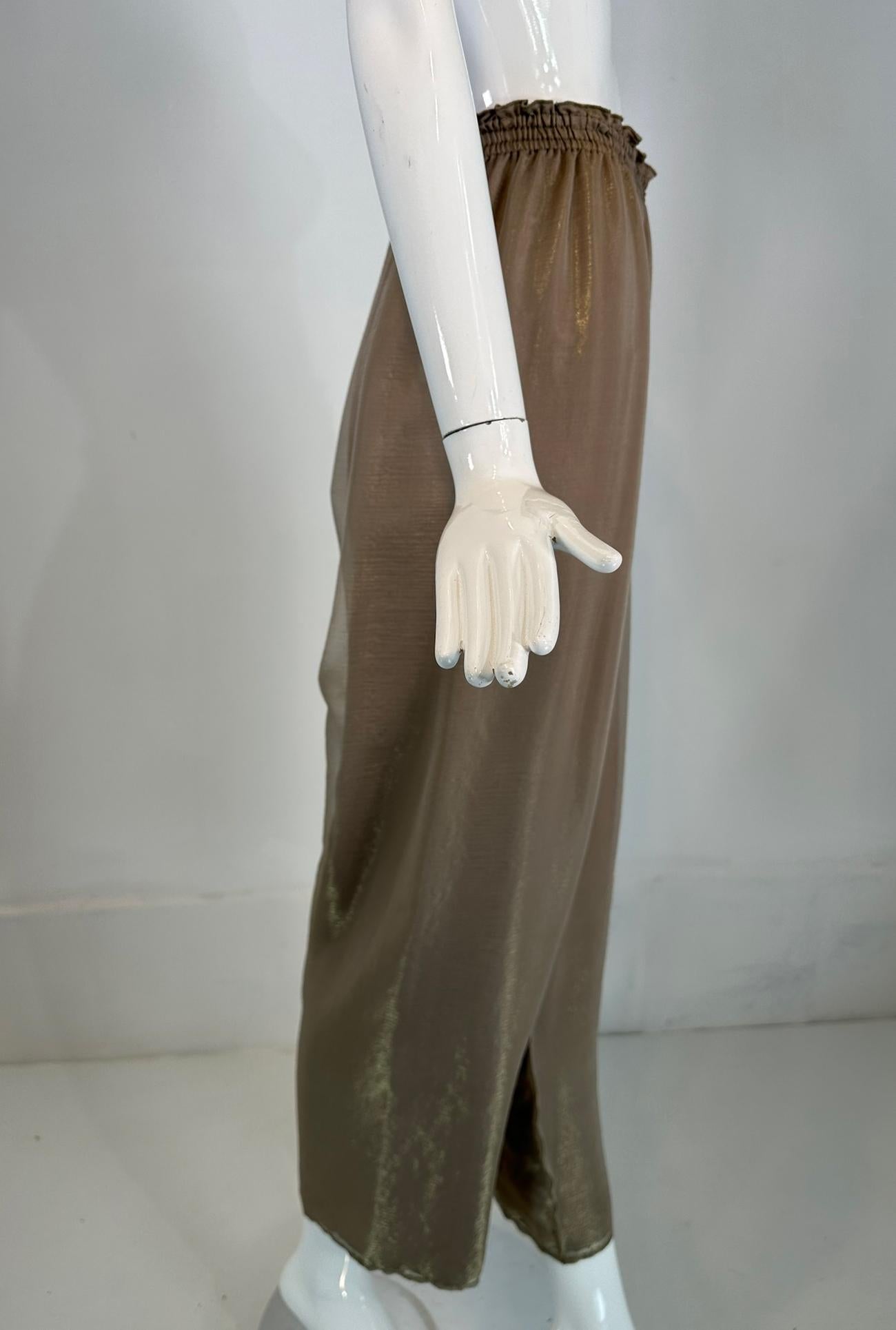Zoran Vintage Bronze Gold Metallic Transparente, mehrlagige, breites Bein-Hose mit weitem Bein aus Seide im Zustand „Gut“ im Angebot in West Palm Beach, FL