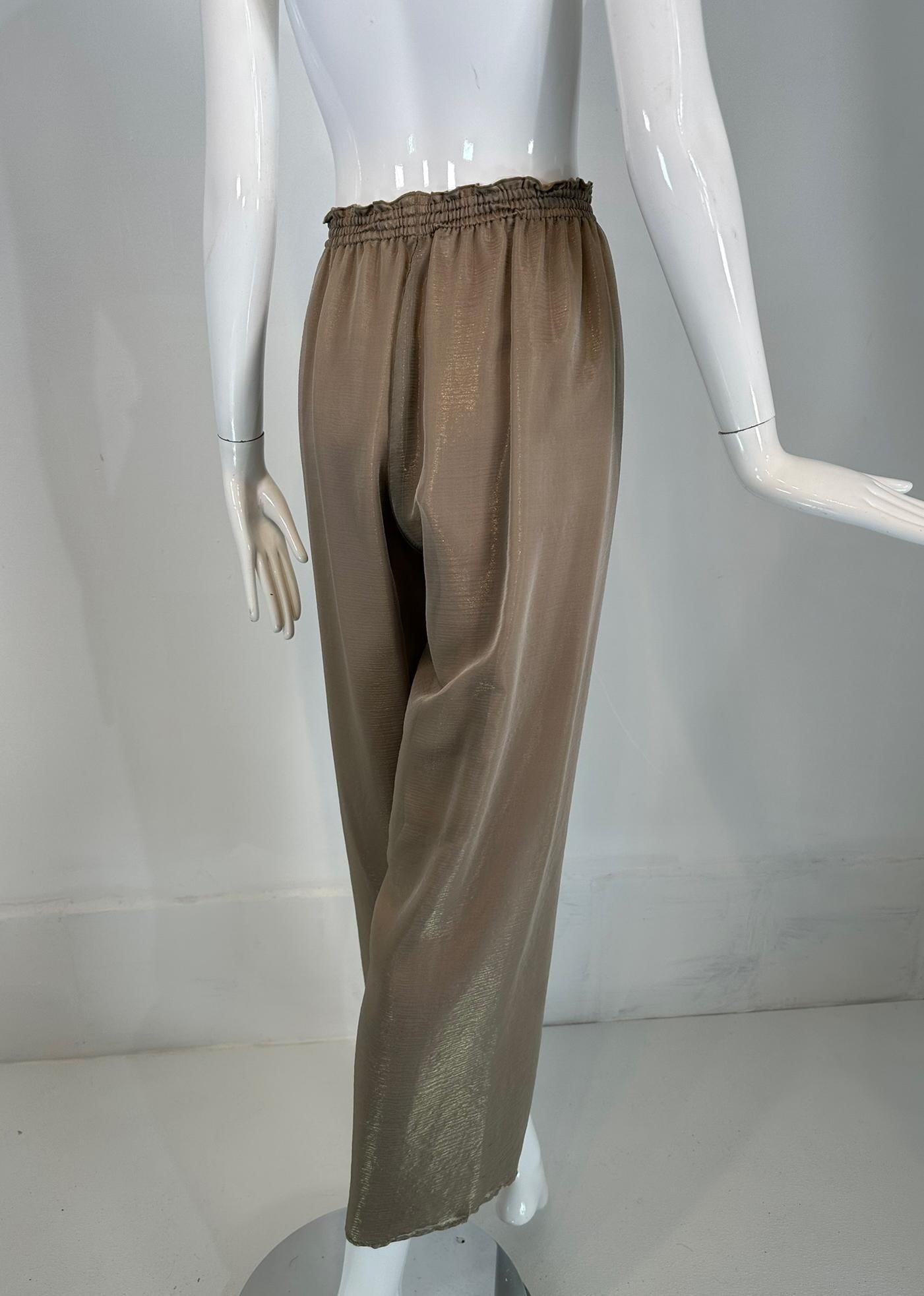 Zoran Vintage Bronze Gold Metallic Transparente, mehrlagige, breites Bein-Hose mit weitem Bein aus Seide im Angebot 1