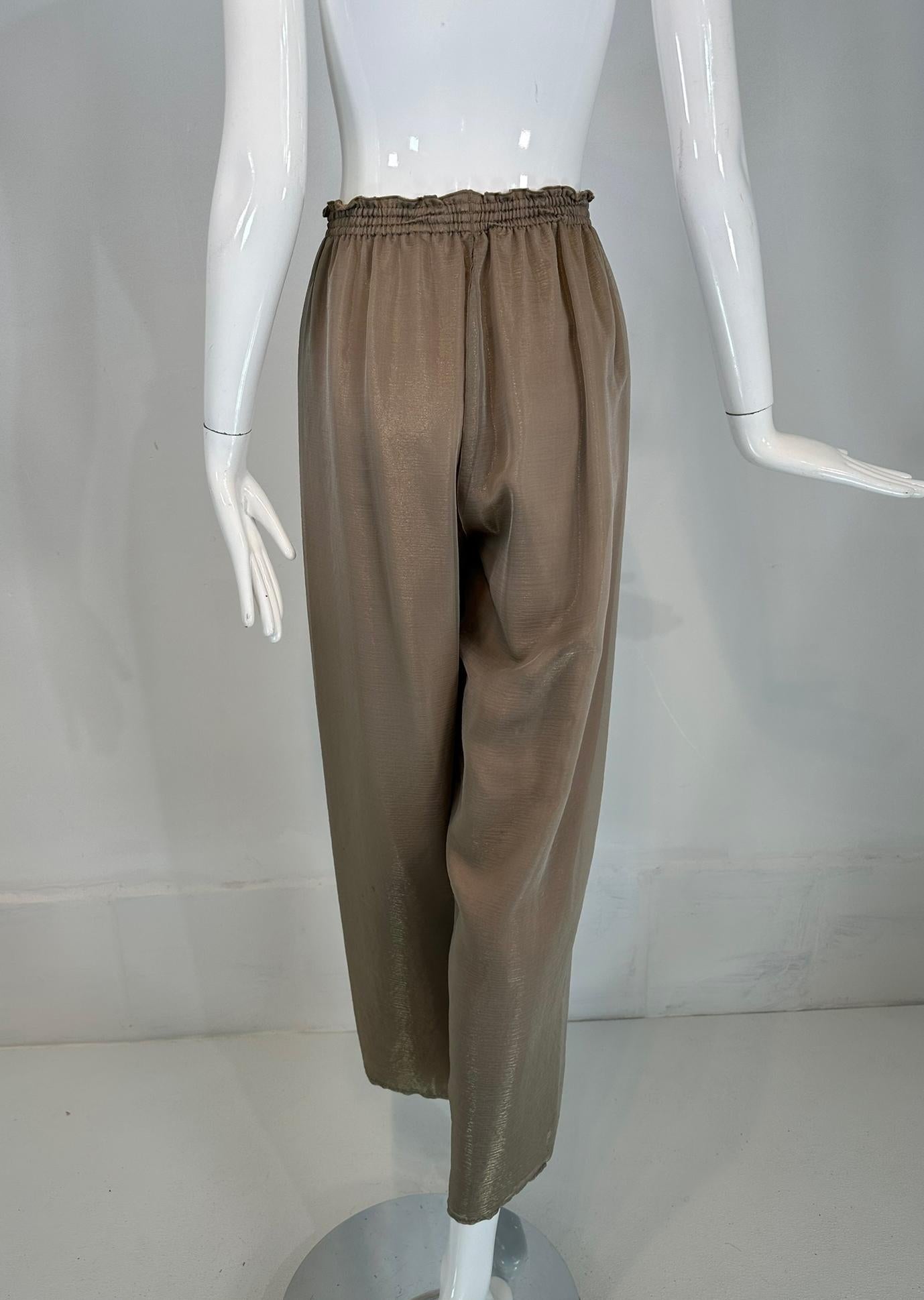 Zoran Vintage Bronze Gold Metallic Transparente, mehrlagige, breites Bein-Hose mit weitem Bein aus Seide im Angebot 2
