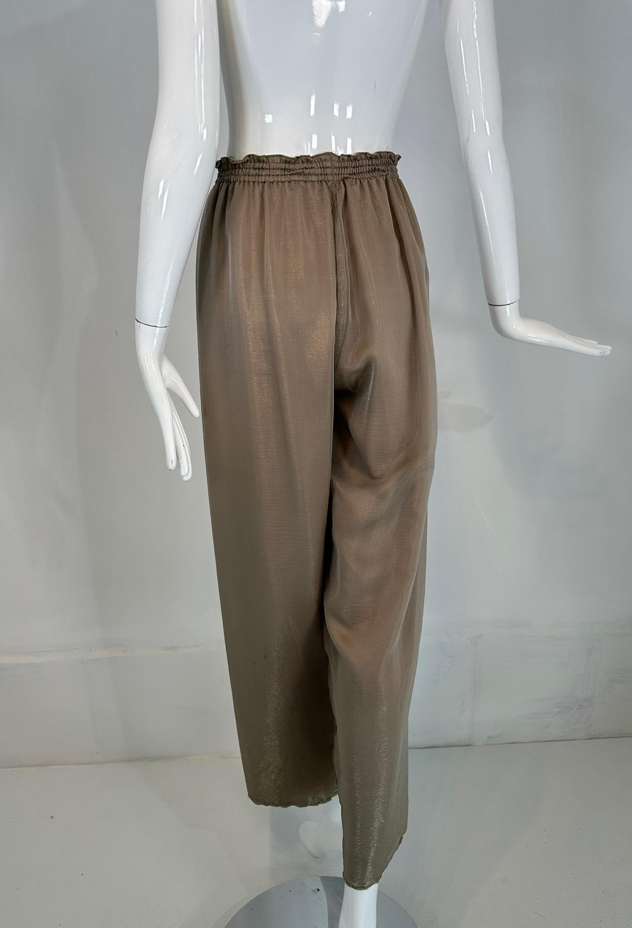 Zoran Vintage Bronze Gold Metallic Transparente, mehrlagige, breites Bein-Hose mit weitem Bein aus Seide im Angebot 3