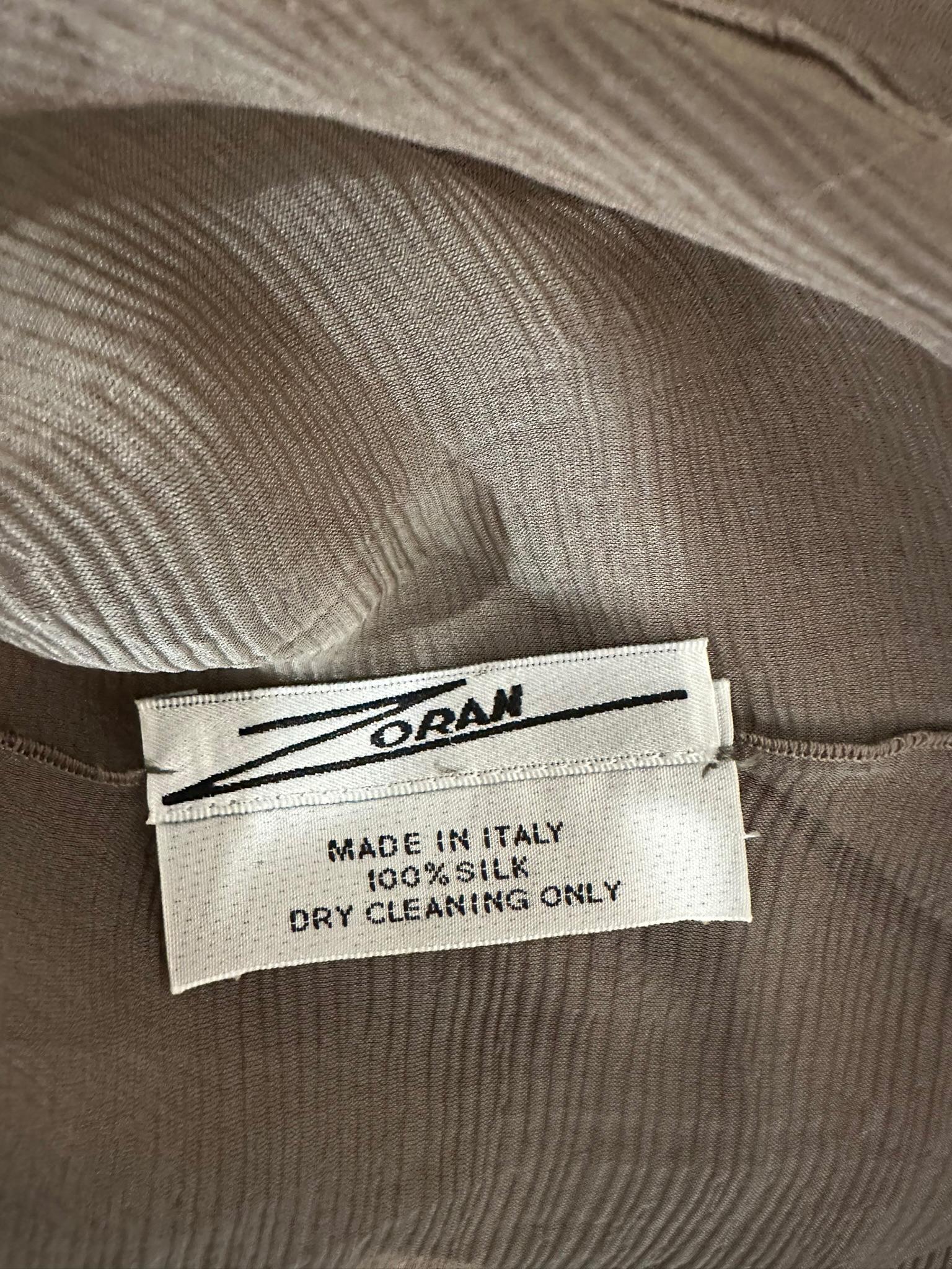 Zoran Vintage Silvery Taupe Sheer Silk Draped Turtle Neck Long Sleeve Top For Sale 9