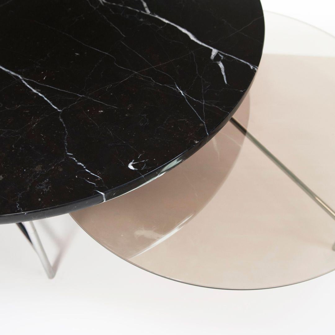French Zorro Coffee Table Black Marble Tops Polished Steel Leg By La Chance For Sale