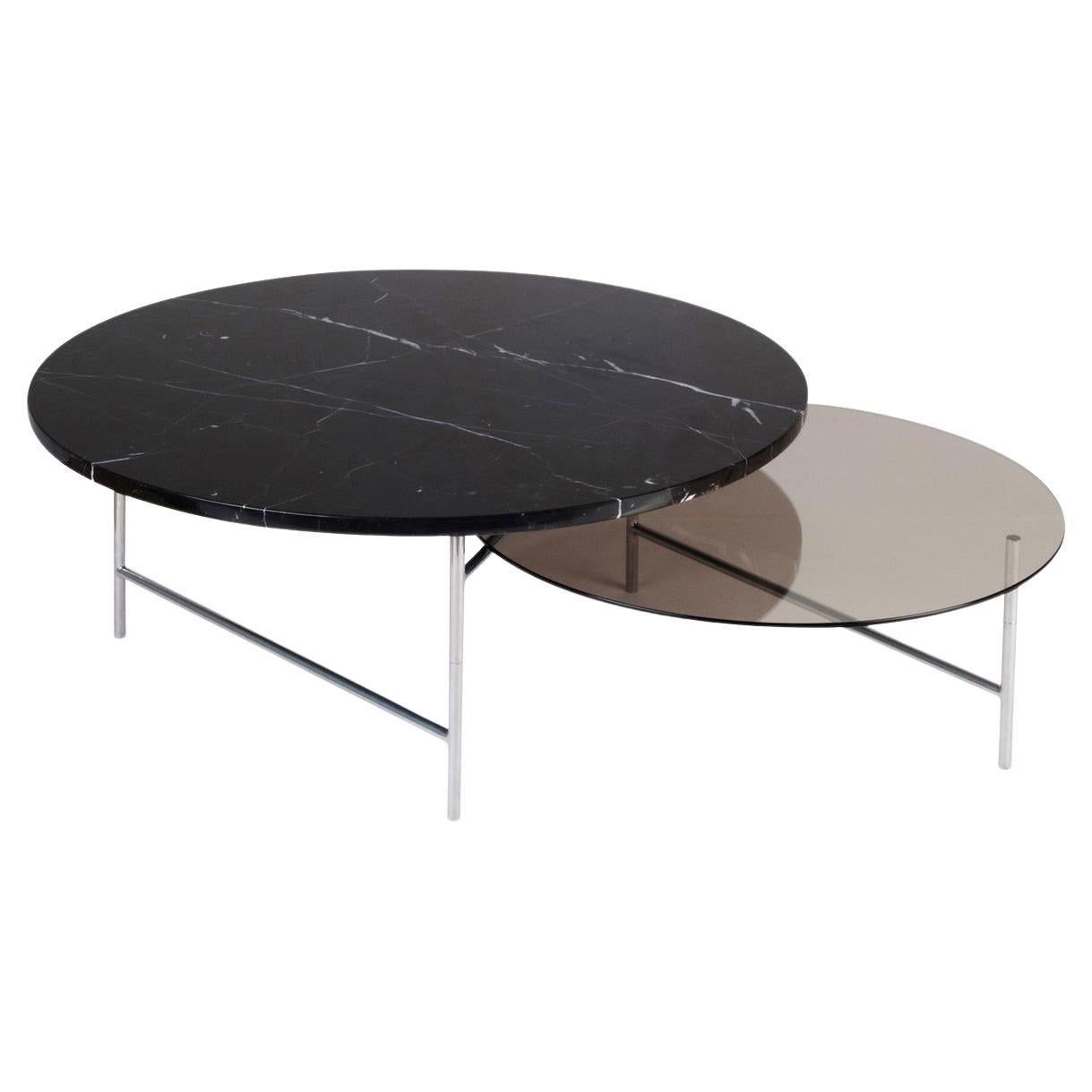 Zorro Coffee Table Black Marble Tops Polished Steel Leg By La Chance For Sale