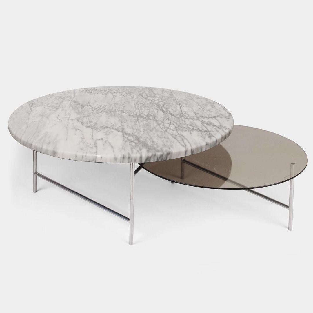 Zorro is a minimalist yet graphical coffee table. The masked hero signature inspired the ingenious Z structure which supports a duo of overlapping round tabletops giving a sense of lightness to this simple and elegant piece.

The design plays with